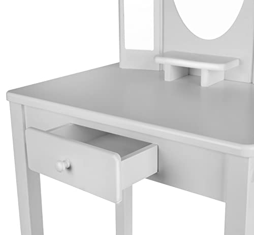 Coiffeuse Enfant En Bois WOODENFUN Avec Miroir Rotatif | Table De Maquillage Fille - Cadeau Princesse