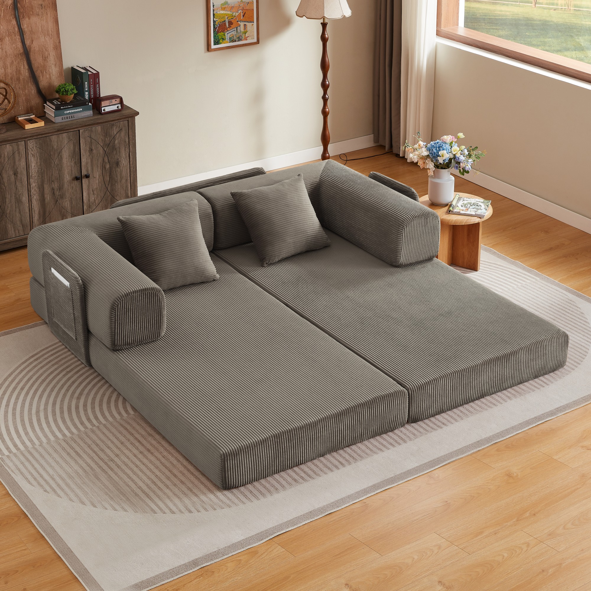 Canapé convertible taupe en situation