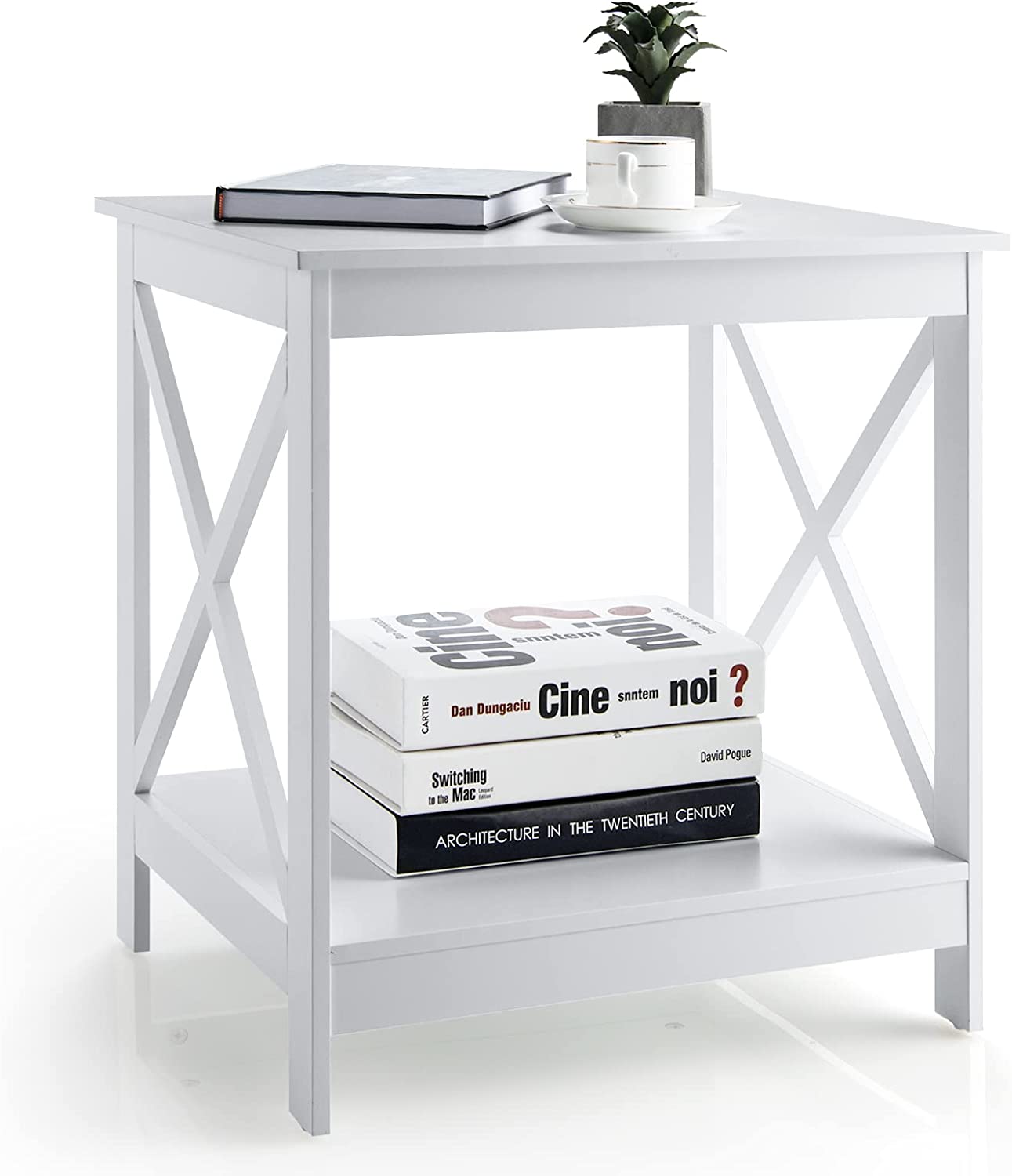 Table D'Appoint Jardin Bois Acacia 45x45x45cm - 2 Niveaux Porte Tout - Charge 95kg - Portable Intérieur/Extérieur