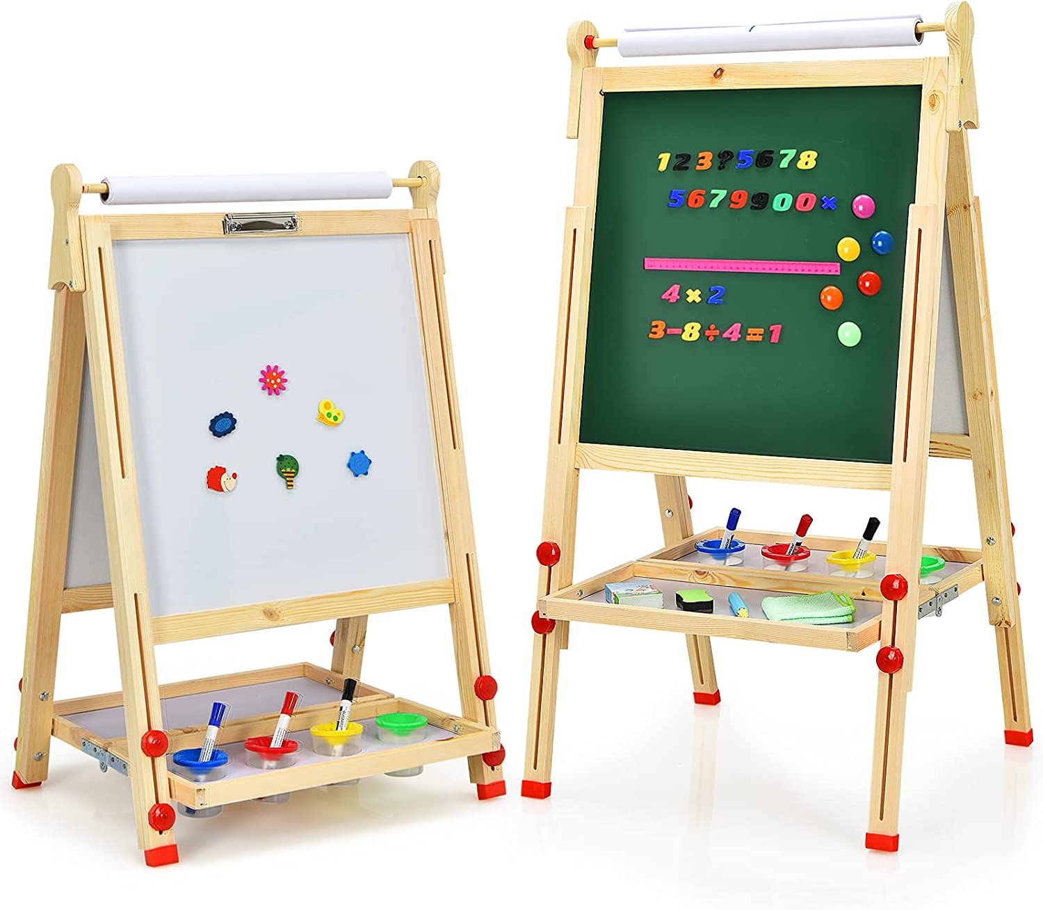 3 En 1 Chevalet Pliable Avec Tableau Blanc/noir, Rouleau De Papier En Bois
