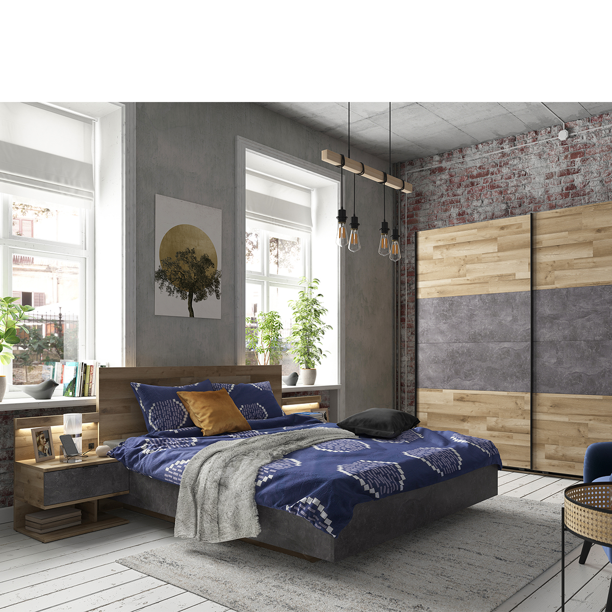 Lit Coffre 160x200 Sommier Inclus Basile Bois Et Béton