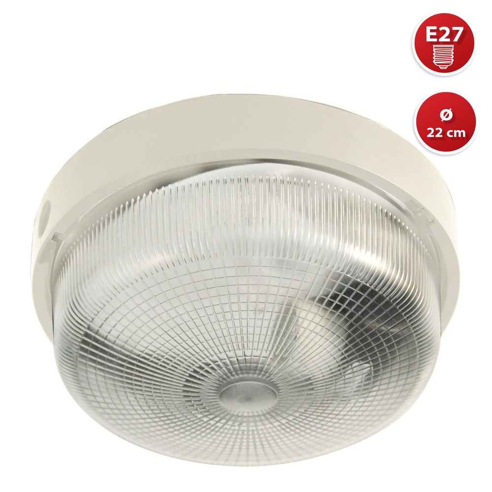 Bigbob: Hublot Rond 22cm En Plastique + Verre E27 Max 60w - Blanc