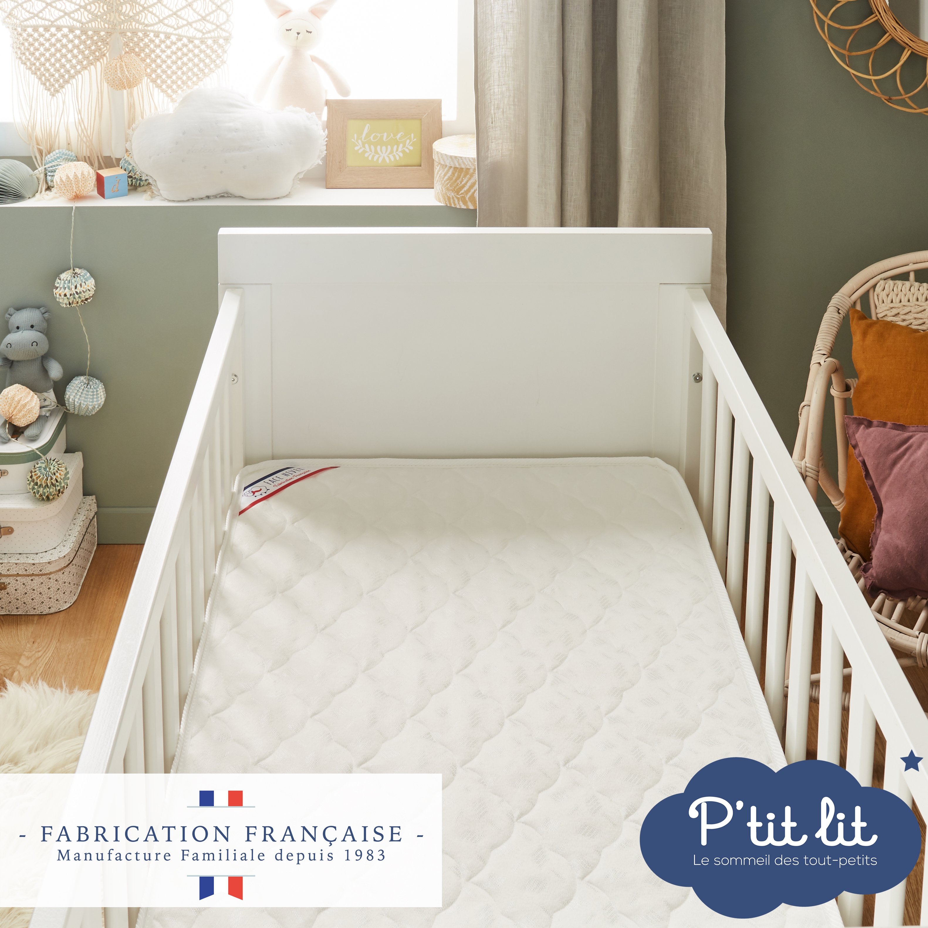 P'tit Lit - Matelas Bébé Indispensable | 60x120 Cm | Climatisé : 1 Face Été / 1 Face
