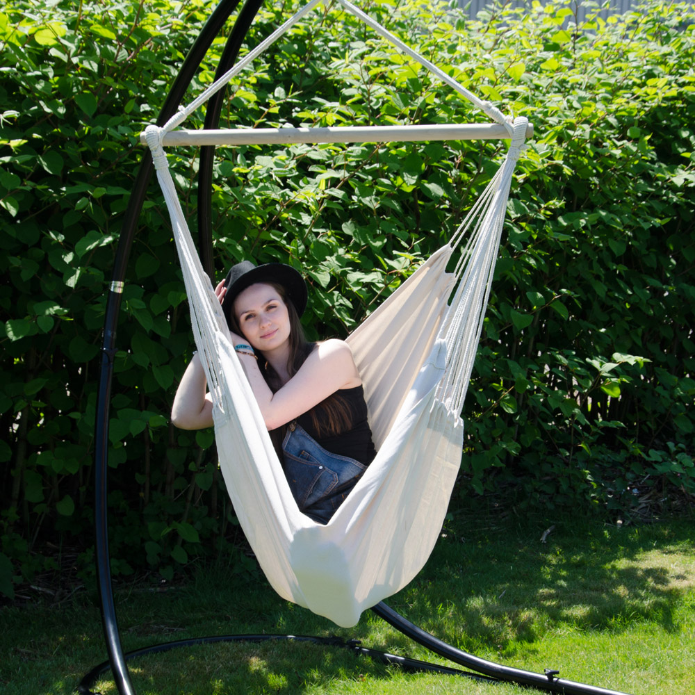 Hamac Suspendu Pour S'asseoir Xxl 185x130cm  100% Coton 150kg Siège Pour Se Balancer Avec Pivot 360° Beige