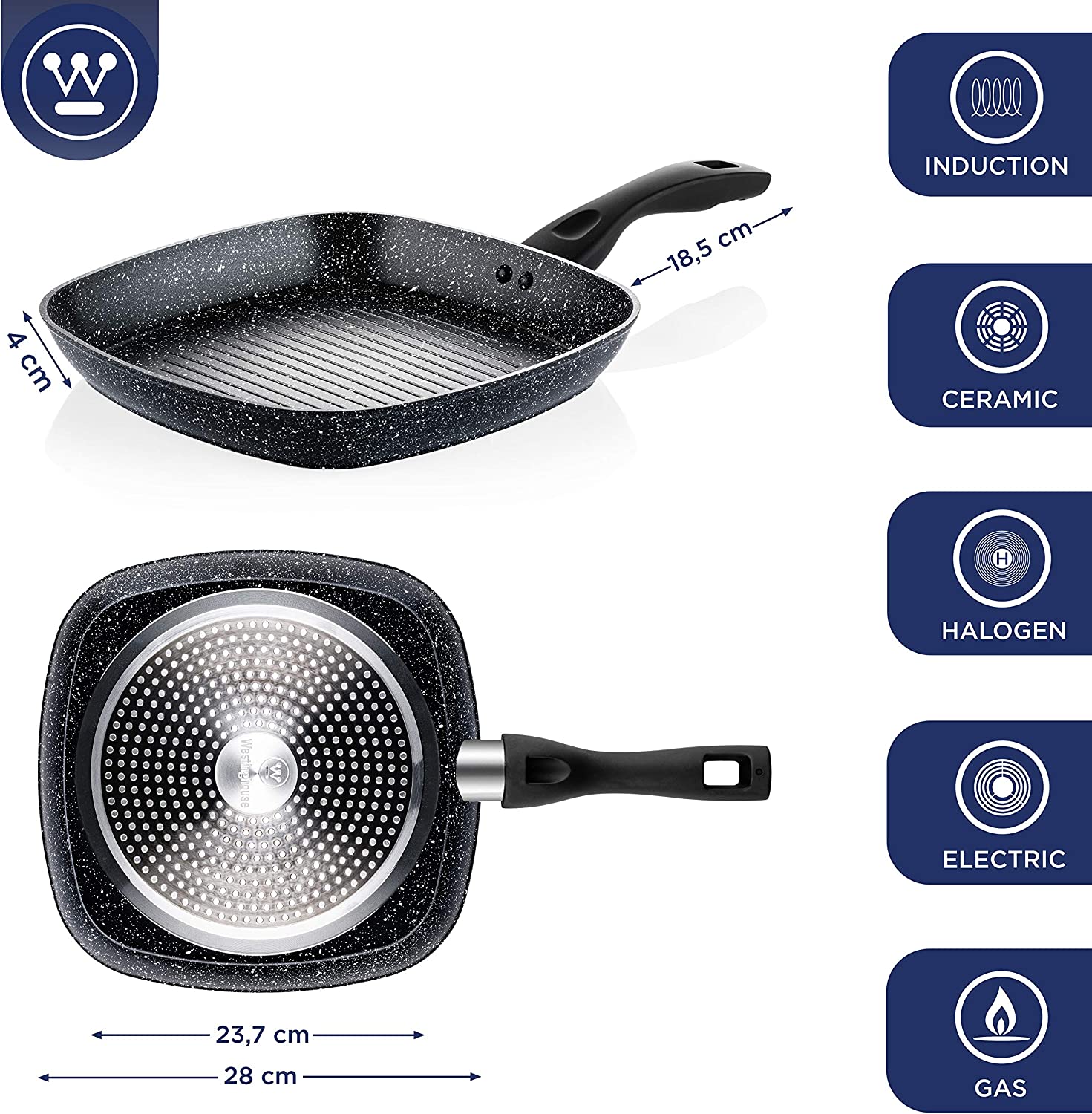 Westinghouse - Poêle Grill 28 Cm - Marbre Noir