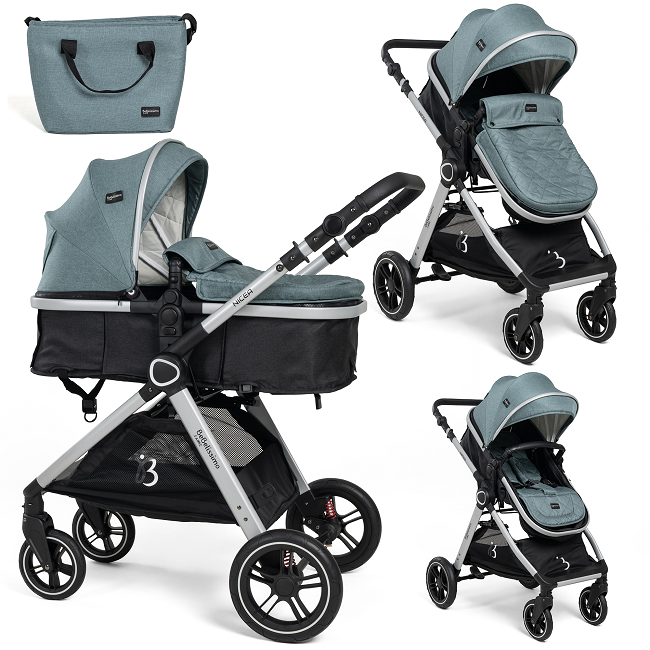 Bebelissimo - Poussette Transformable - Combinée - Convertible - 2 En 1 - Poids 0-22kg-  Nicea - Vert