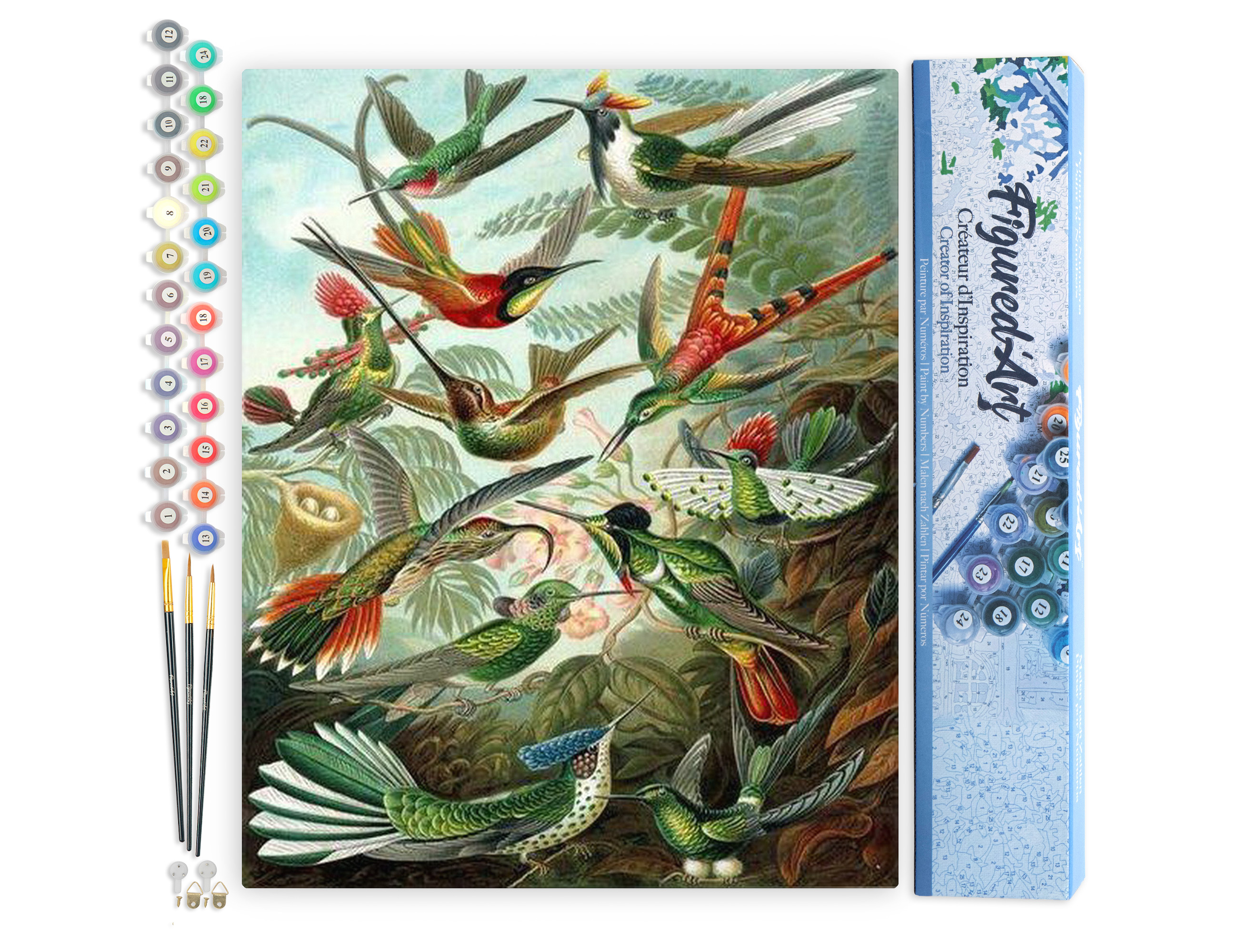 Kit Peinture Par Numéro Figured'Art Fleurs Et Oiseaux - Toile 40x50cm, Pinceaux Et Peintures Inclus