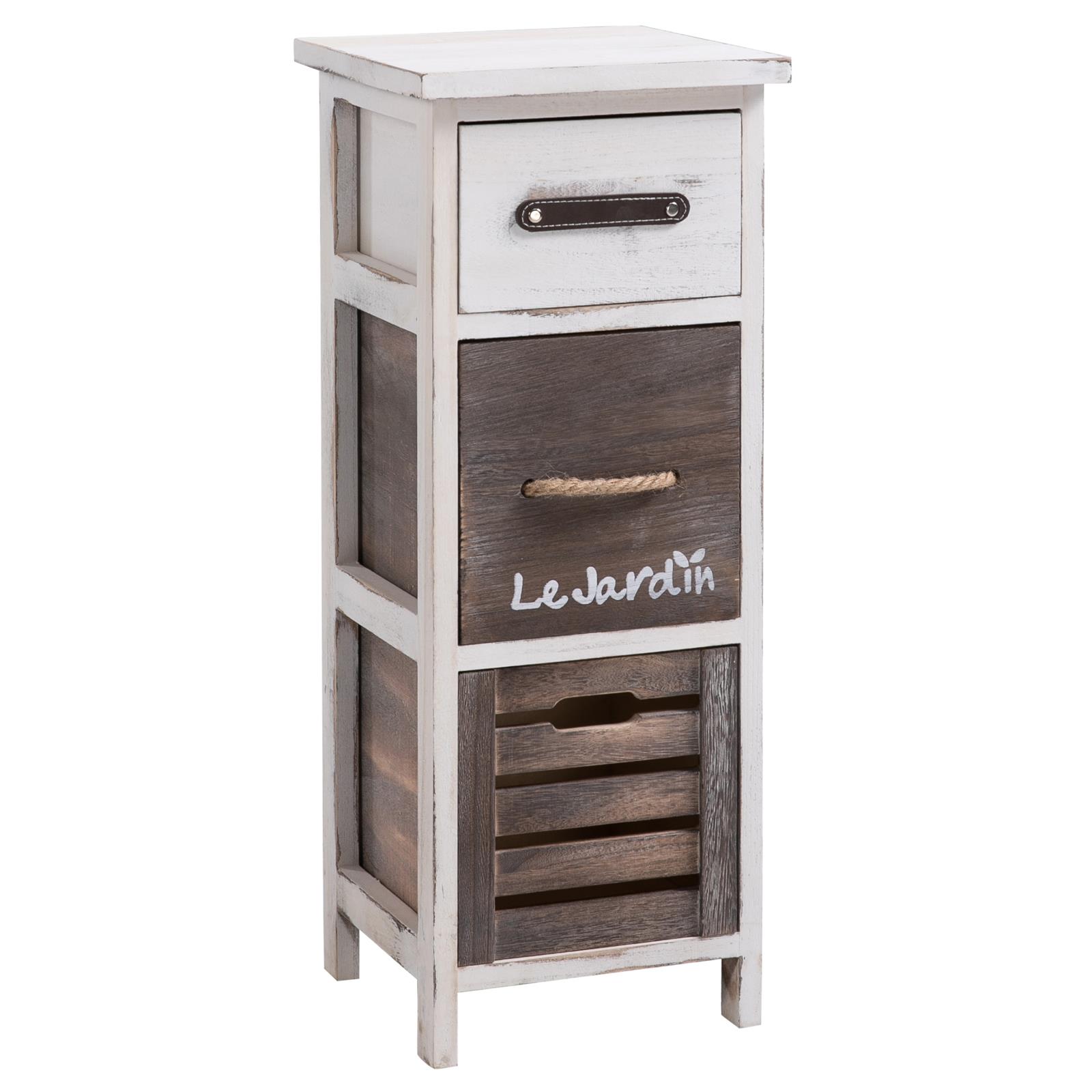 Chiffonnier Padua En Bois, 3 Tiroirs, Blanc Et Brun