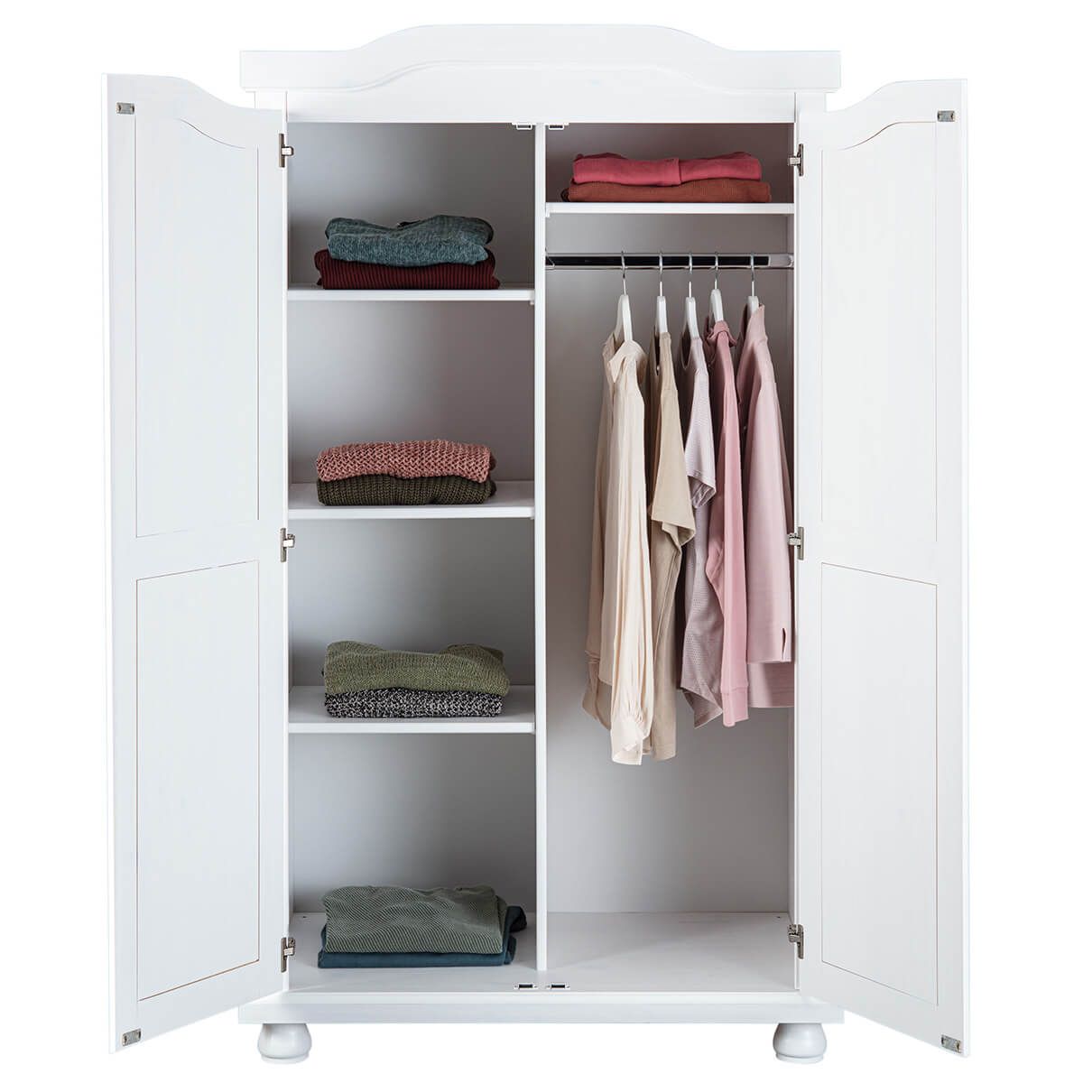 Sydney Armoire 2 Portes + Penderie Bois Massif Vernis Blanc à Prix