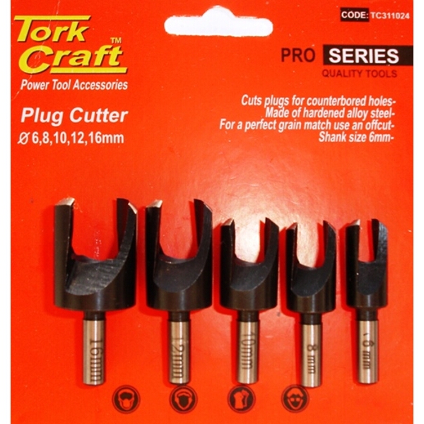 5Pce Plug Cutter Set 6-8-10-12-16Mm