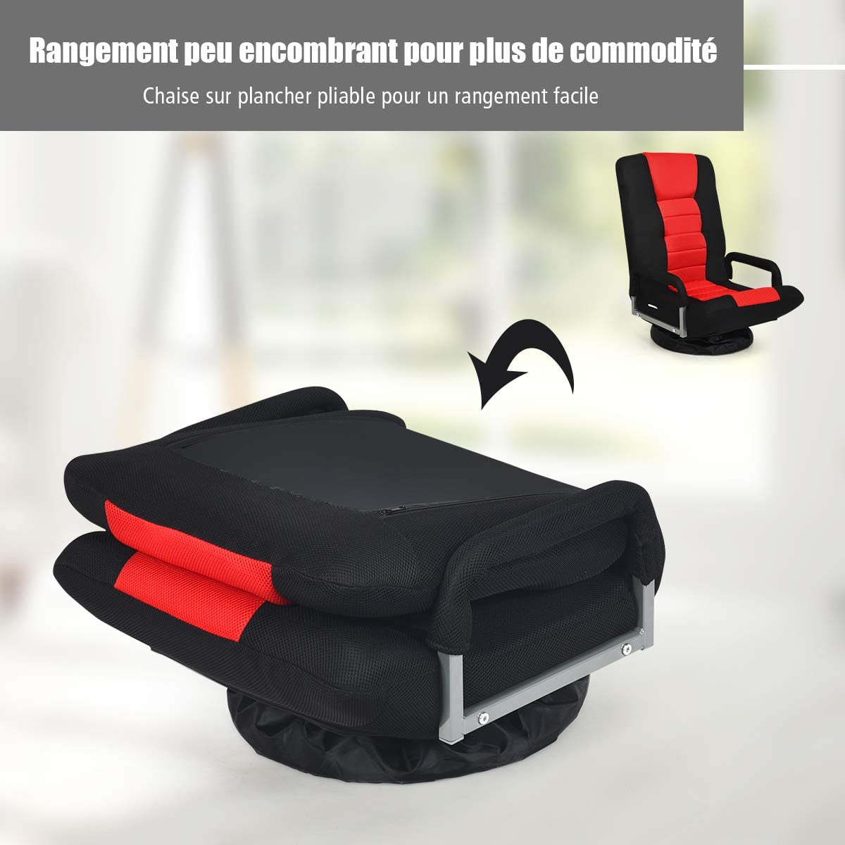 Costway Fauteuil Pliable De Sol, Dossier Réglable Sur 6 Positions Et Base Pivotante À 360°