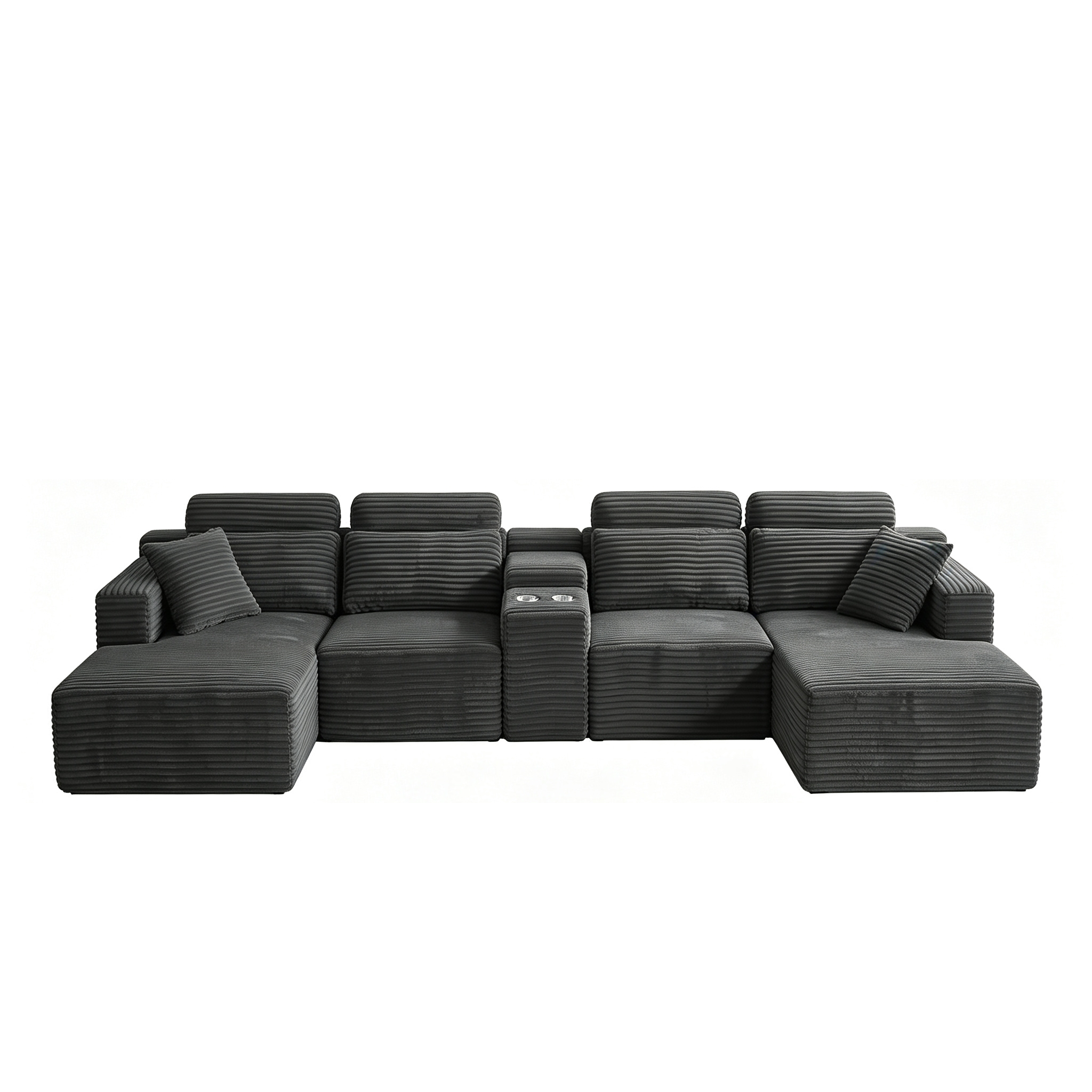 Canapé d'angle modulable gris sur fond blanc