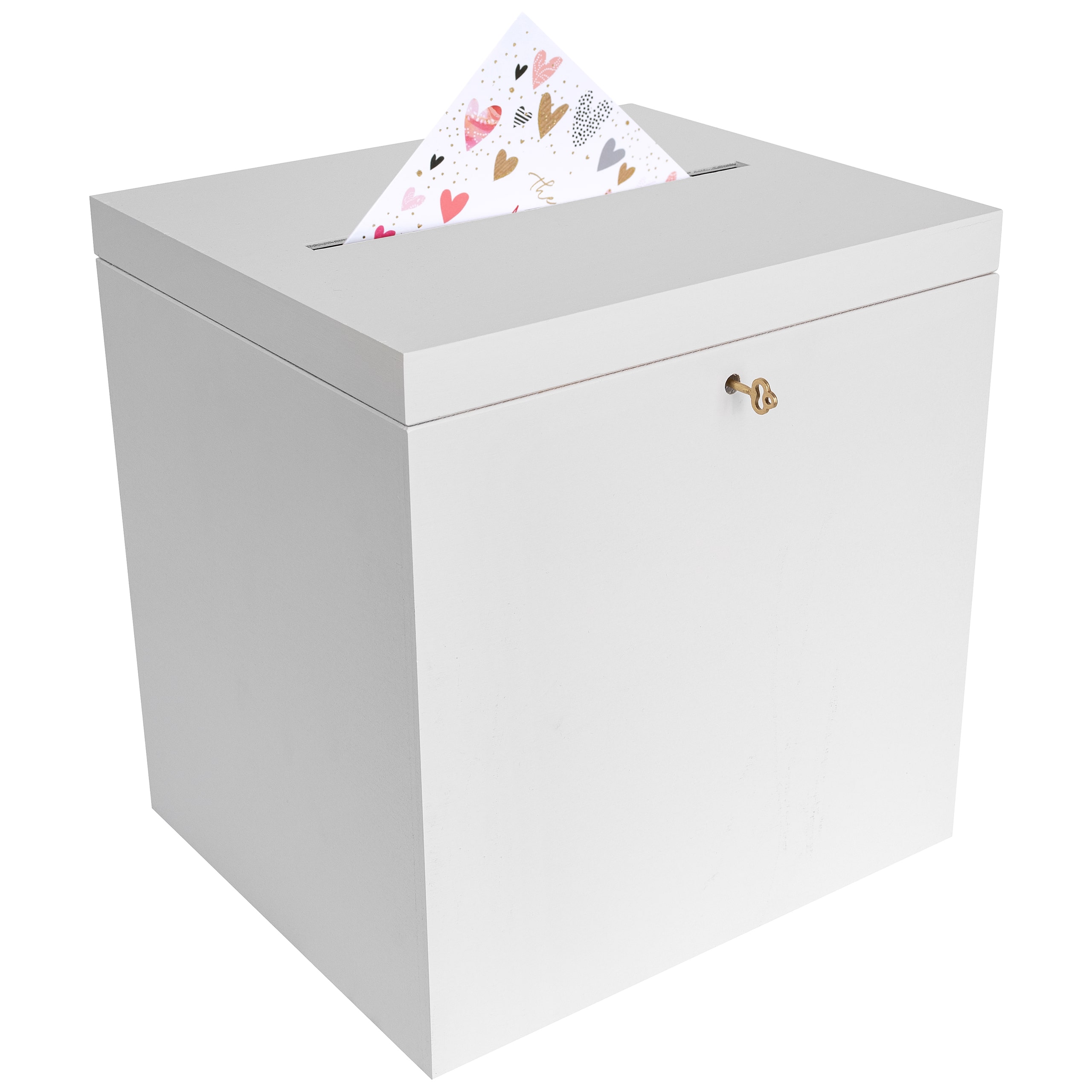 Creative Deco Boite Bois Enveloppes Blanc | 29 X 25 X 30 Cm | Couvercle Et Clé | Boîte Mariage | Boite Souvenirs Cartes