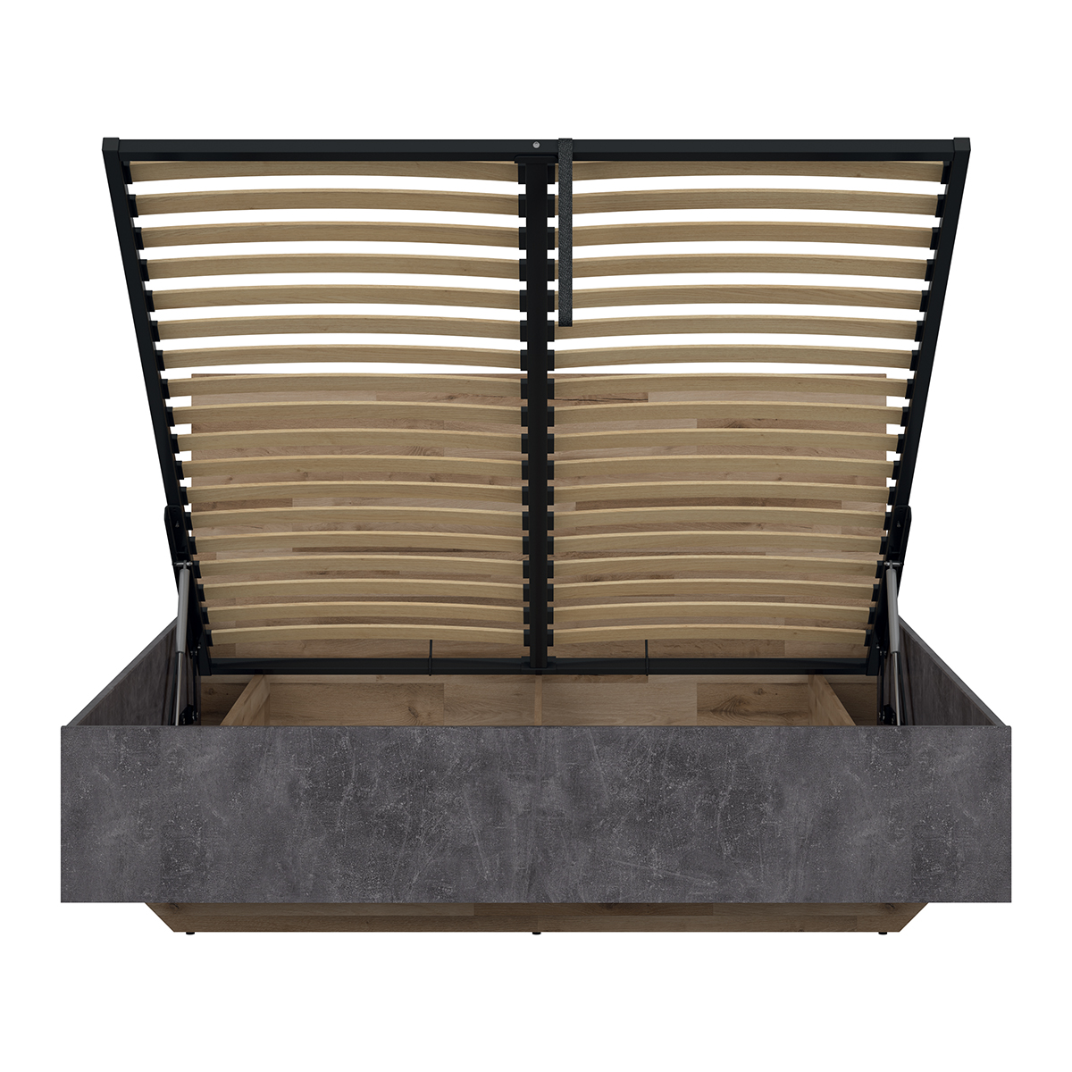 Lit Coffre 160x200 Sommier Inclus Basile Bois Et Béton