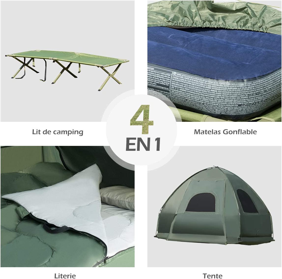 Costway Tente De Camping Surélevée 1 Personnes Imperméable Avec Matelas Pneumatique, Oreiller Et Sac