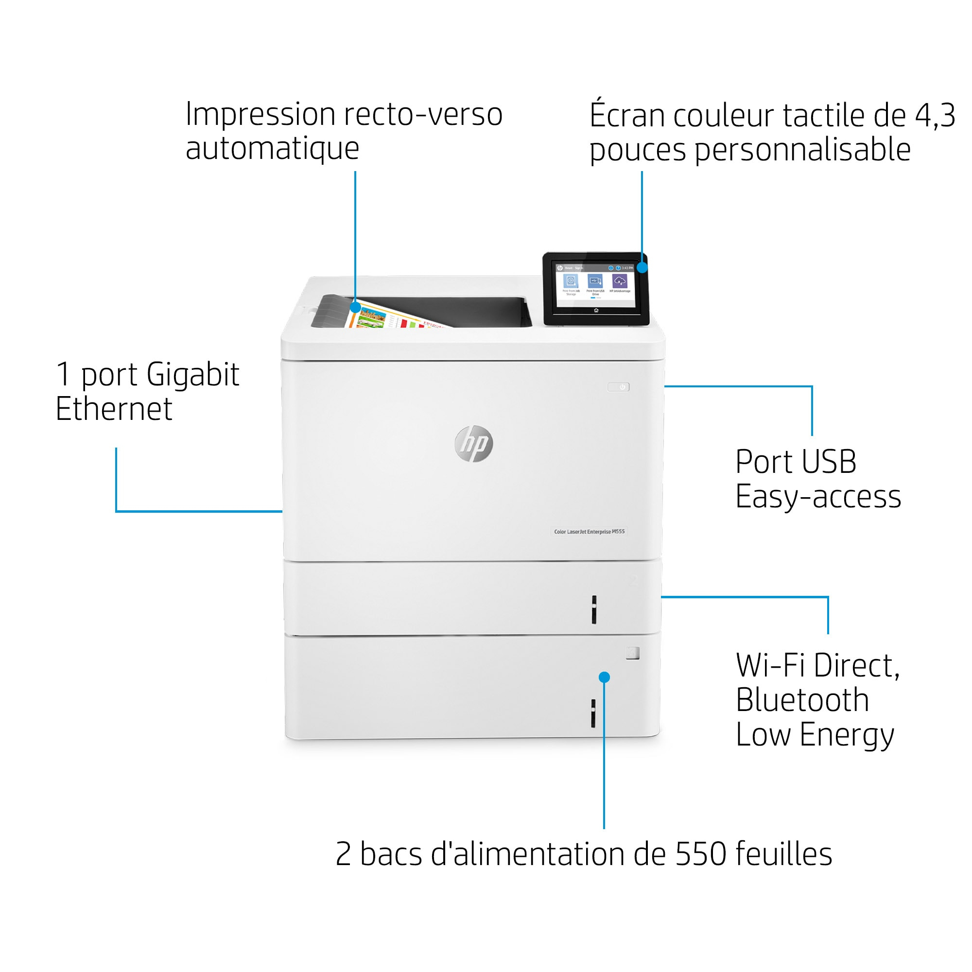 HP Color LaserJet Enterprise Impresora M555x, Estampado, Impresión a doble cara