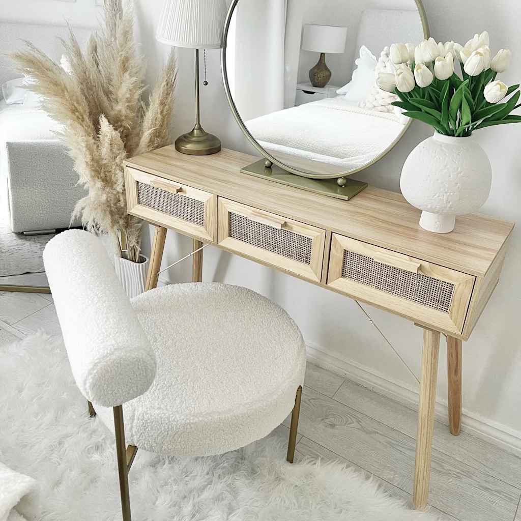 Table Console | Table D'entrée Marron 105x30x75cm Bois Massif Pin /rotin Naturel