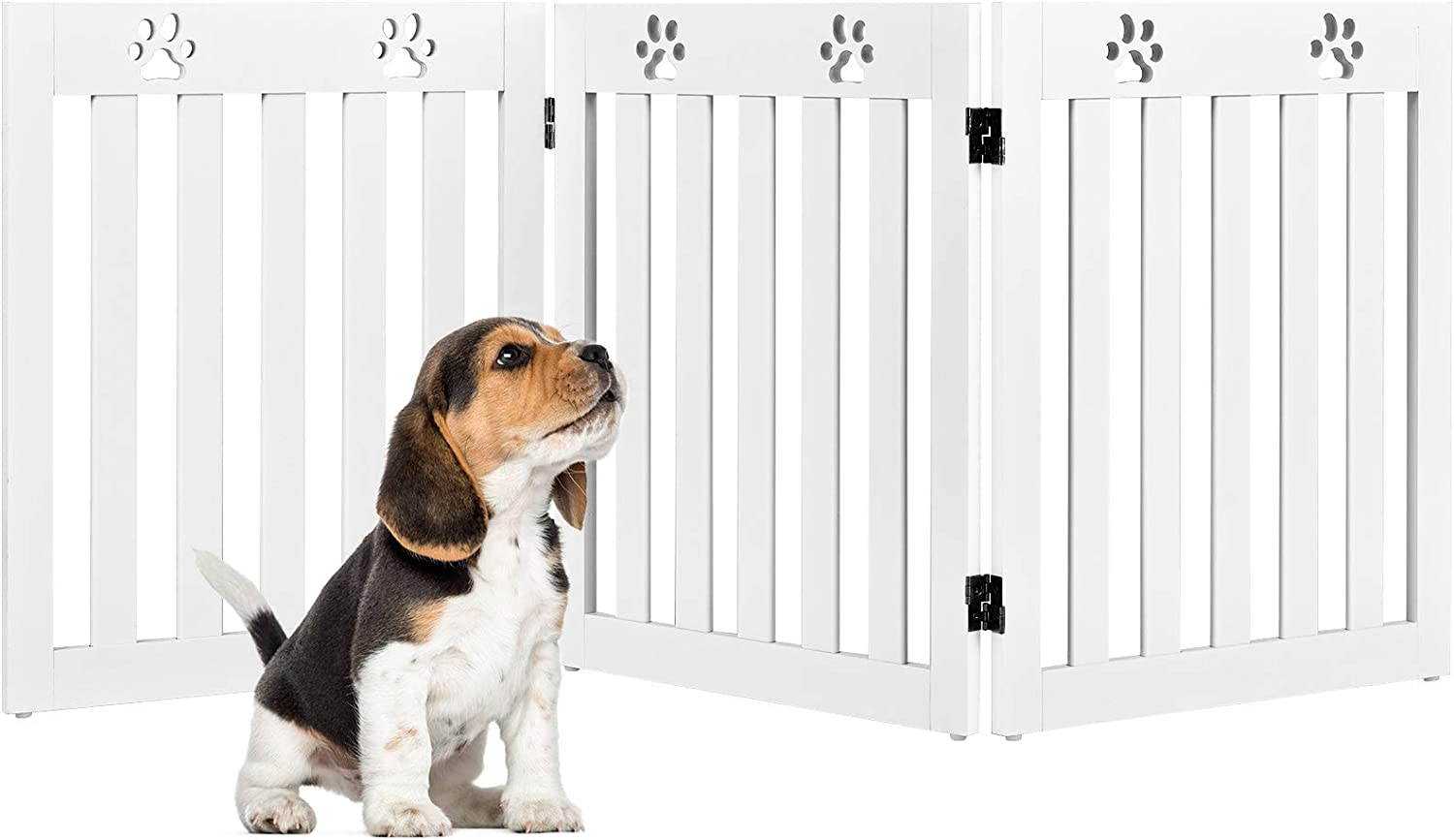 Costway  Barrière De Sécurité En Bois Pour Chiens Avec Charnières Flexibles À 360° Et 3 Panneaux Pou Escaliers