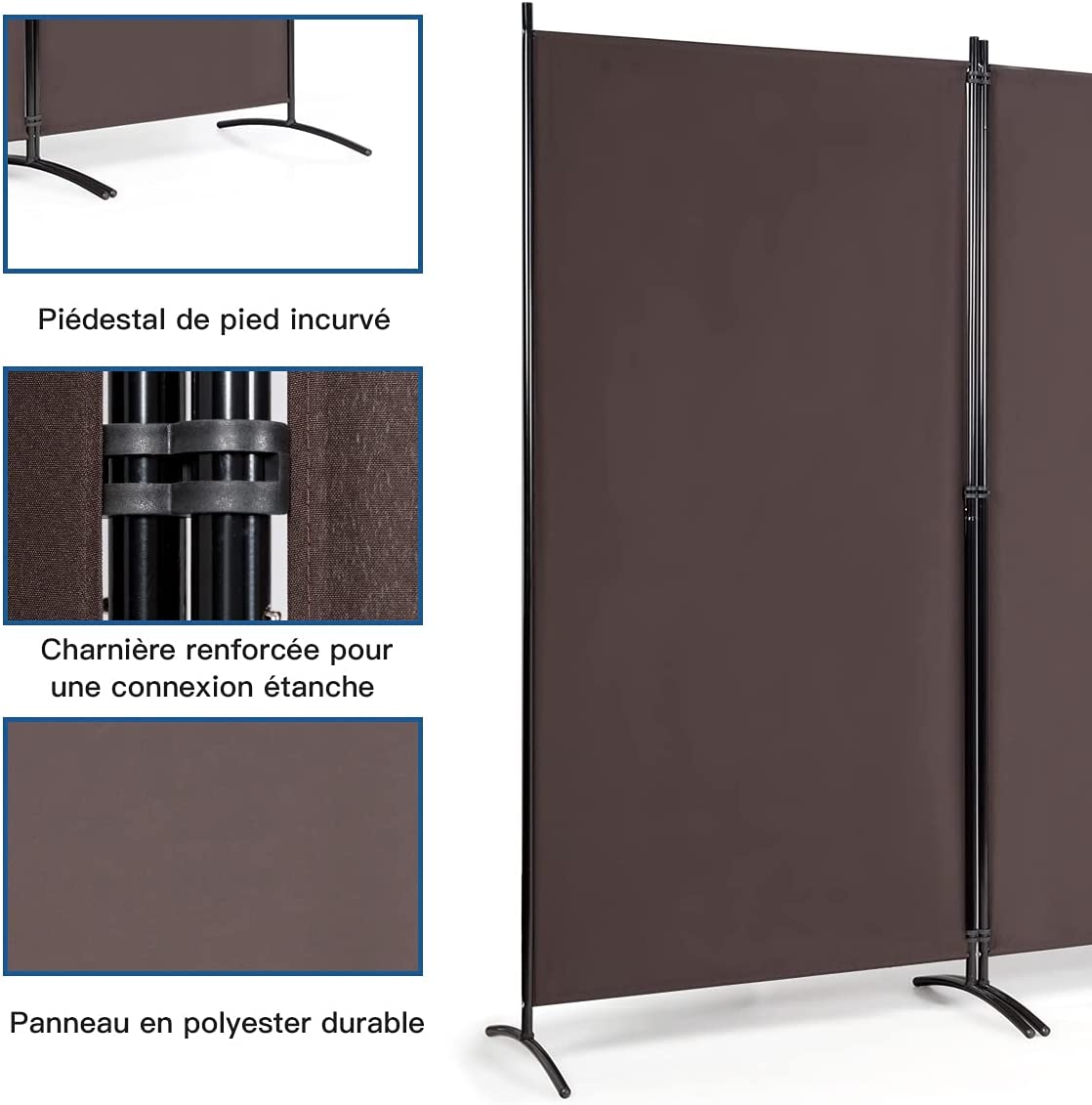 Cloison À 3 Panneaux, Paravent Pliable Avec Charnières Résistantes En Acier