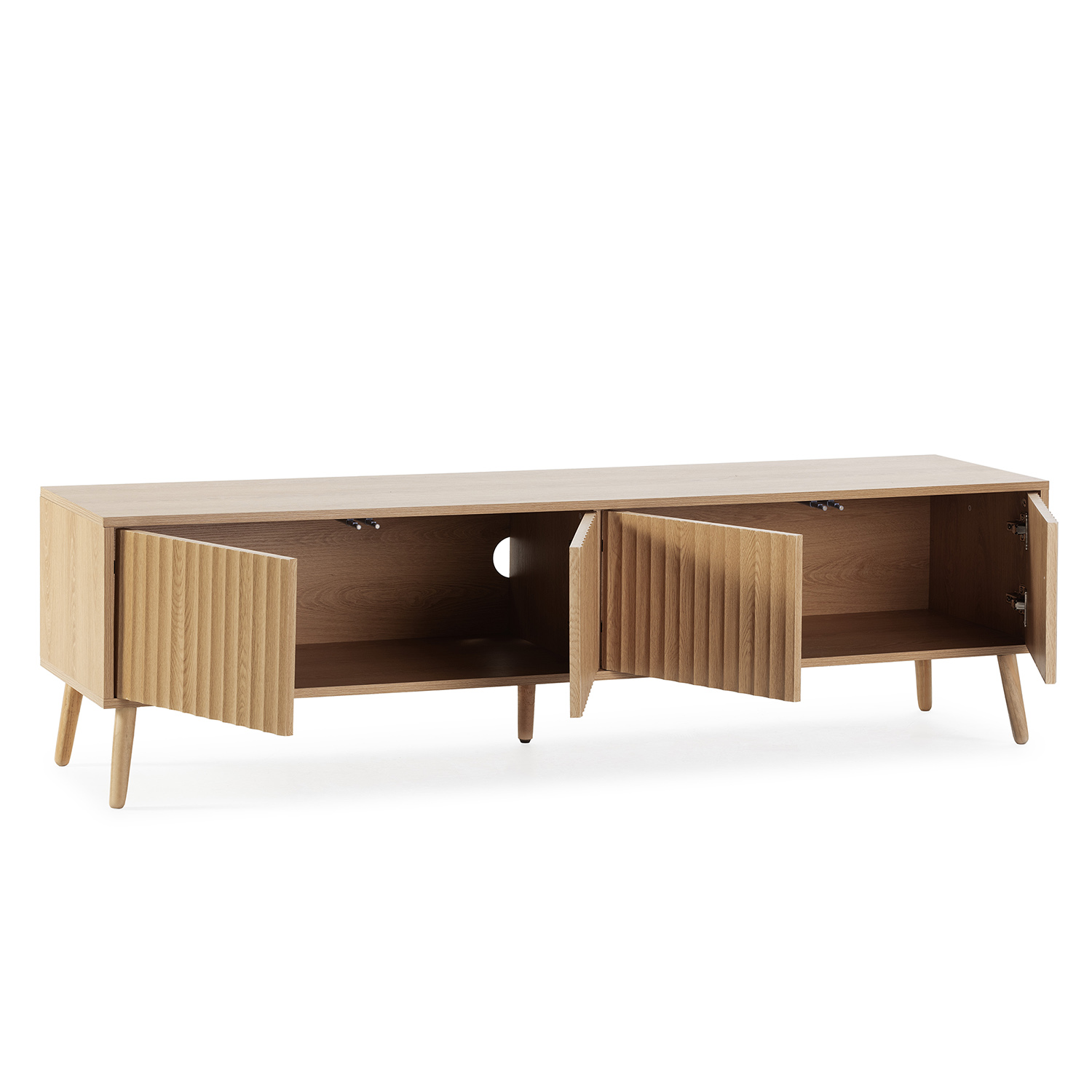 Meuble Tv Lluvia 4 Portes, Coloris Chêne, Longueur 160 Cm