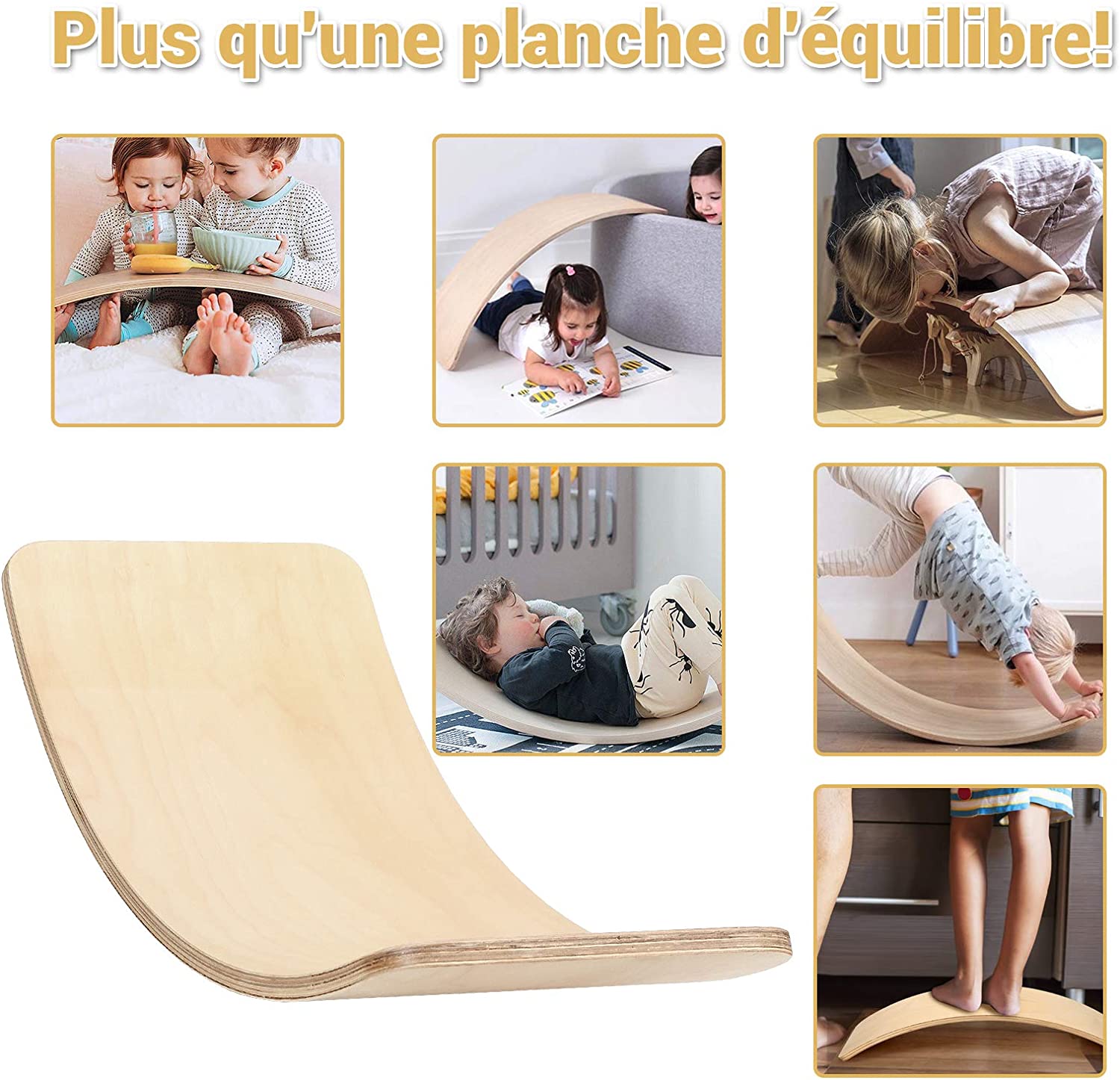 Planche À Bascule En Bois Incurvée Avec Feutre Charge 220kg Pour Yoga