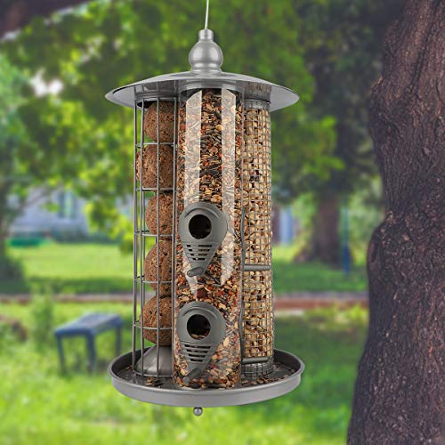Wildlife Friend I Mangeoire Oiseaux 3-en-1 De Luxe En Métal Argenté - Nichoirs Pour Oiseaux Avec Mangeoire De Boules De