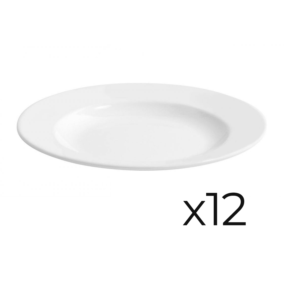 Lot De 12 Assiettes Plates Ava 445g , Plat De Service Creuses En Porcelaine Blanc - Diamètre 25,2 X Hauteur 3,5 Cm