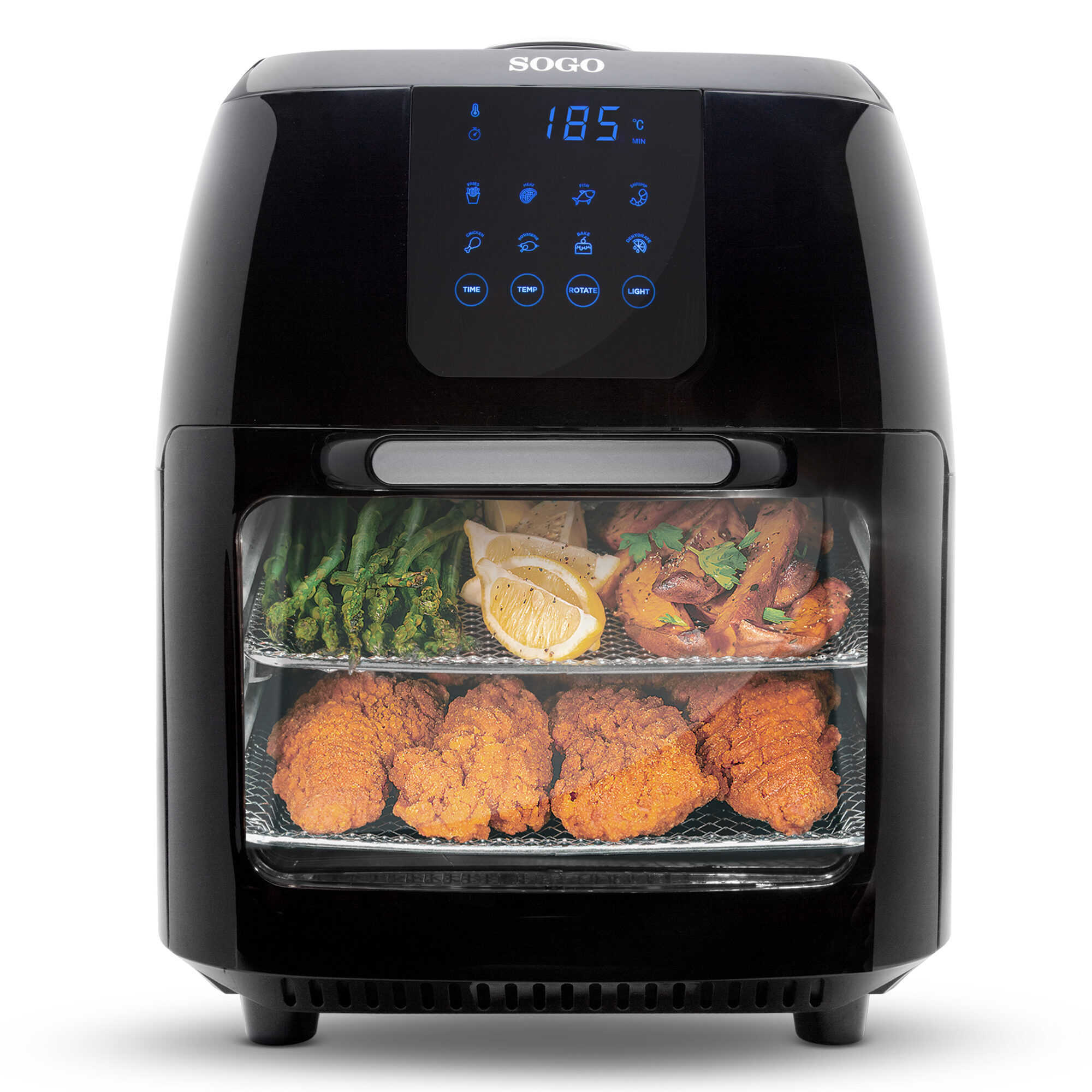 Image of SOGO Friggitrice ad Aria 10L con Forno – 1800W, Touchscreen LED, Cottura Senza Olio, 8 Programmi, Girarrosto, Accessori Lavabili