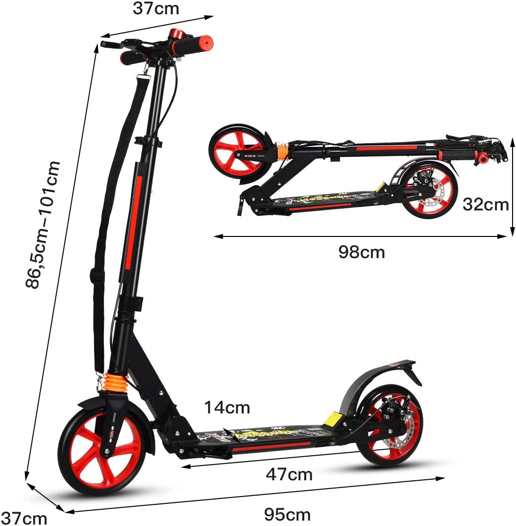 Costway Trottinette Pliable Avec Frein À 2 Roues Pour Enfant Plus De 8 Ans Hauteur Réglable En 3 Positions Fait