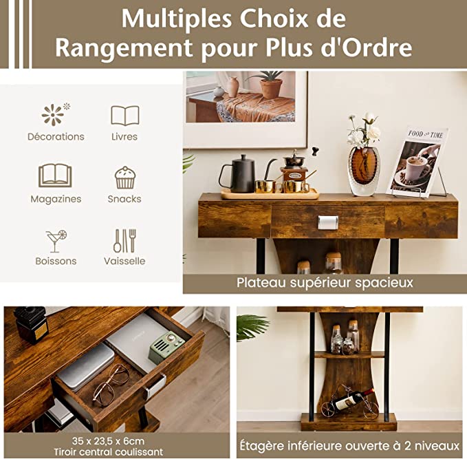 Costway Table De Console Industrielle À 3 Étagères
