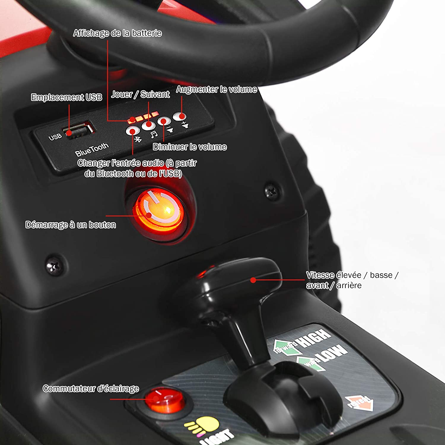 Costway Tracteur Avec Remorque Electrique Pour Enfants 12 V Avec Télécommande 2,4g Avec Led