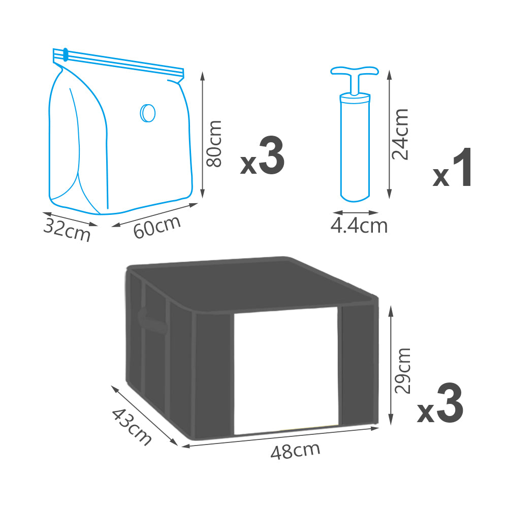 Vounot Lot De 7 Sac De Rangement Sous Vide Non Tisse Xxl Gris