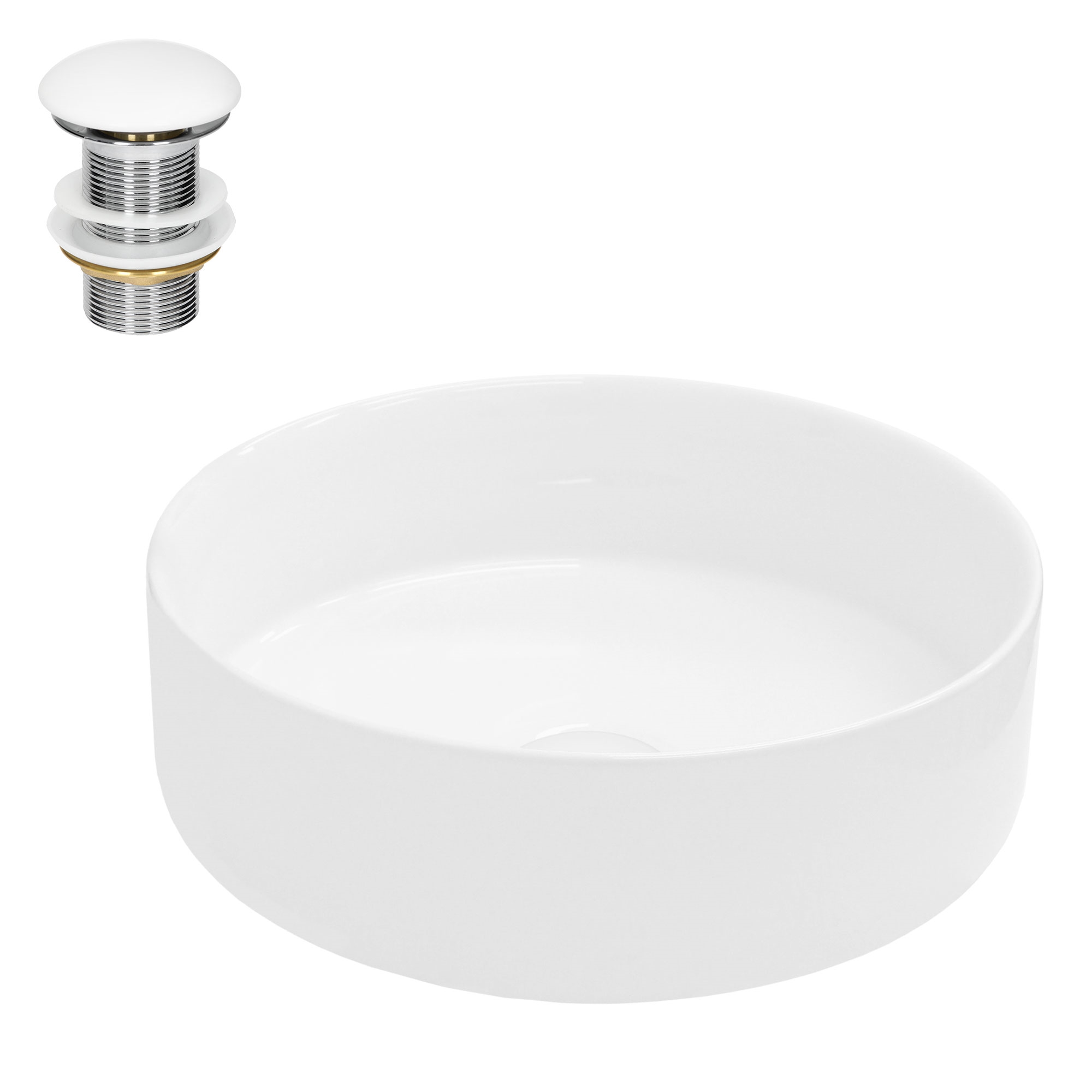 Vasque En Céramique Blanc Ronde Avec Bond De Vidage Salle De Bain Ø355x120 Mm