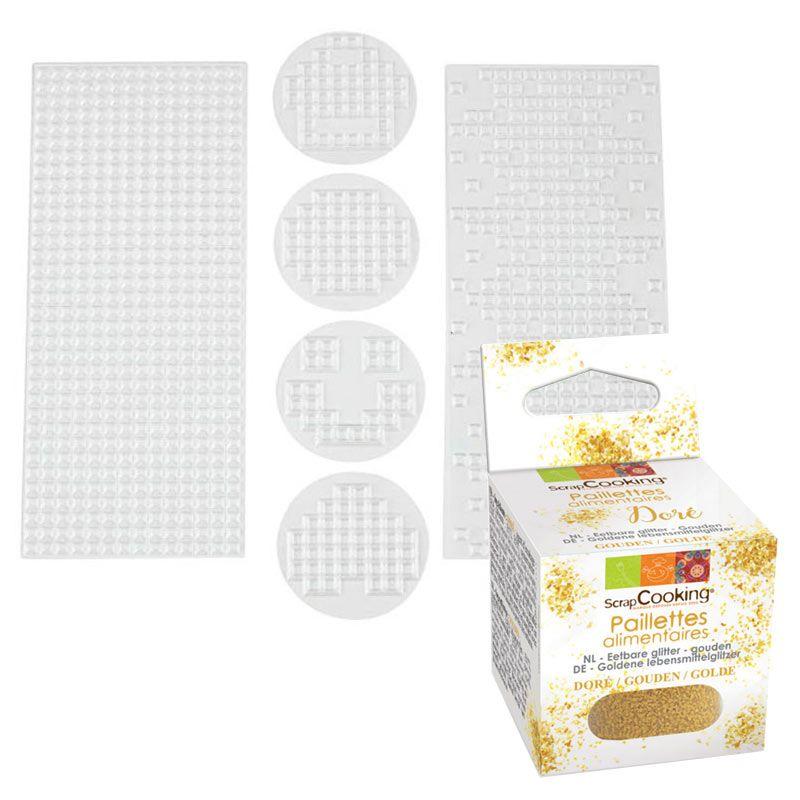 Plaque De Texture Pour Pâtisserie Pixels + Paillettes Dorées