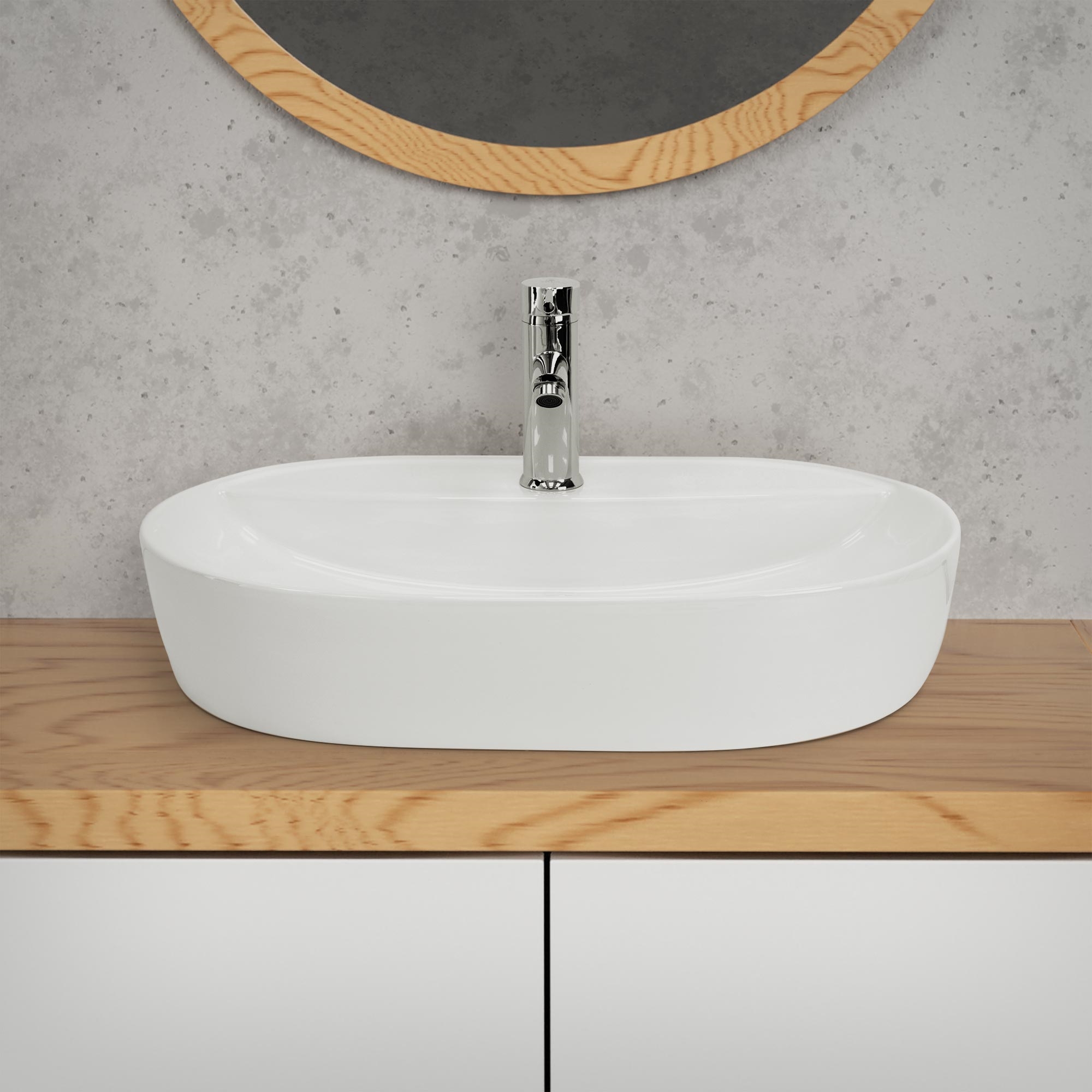 Vasque À Poser Ovale Blanc En Céramique Lavabo Pour Salle De Bain 600x400x120 Mm