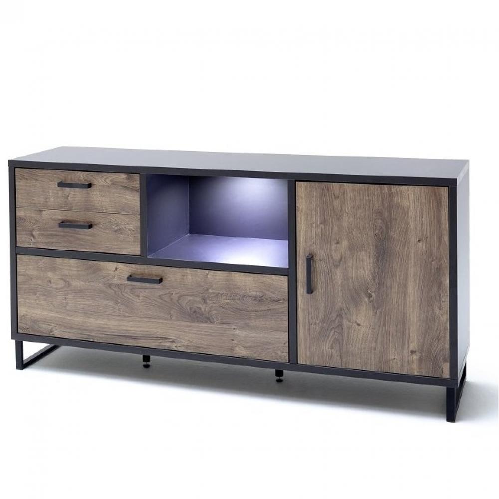 Buffet Halton 2 Tiroirs 1 Porte 1 Abattant Décor Chêne Gris Cosmos à