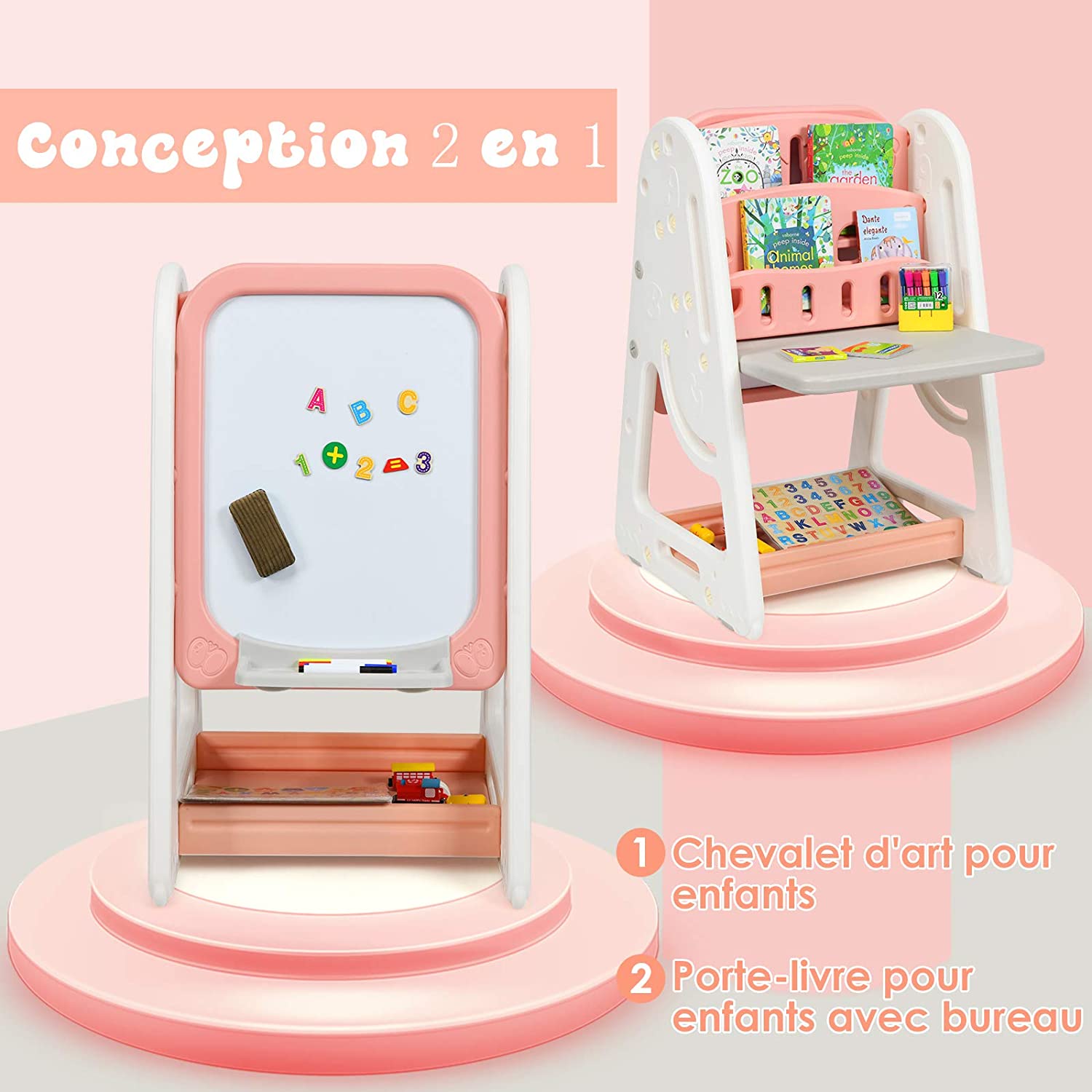 Costway  2en1 Tableau Magnétique Enfant Double Face Avec Tabouret