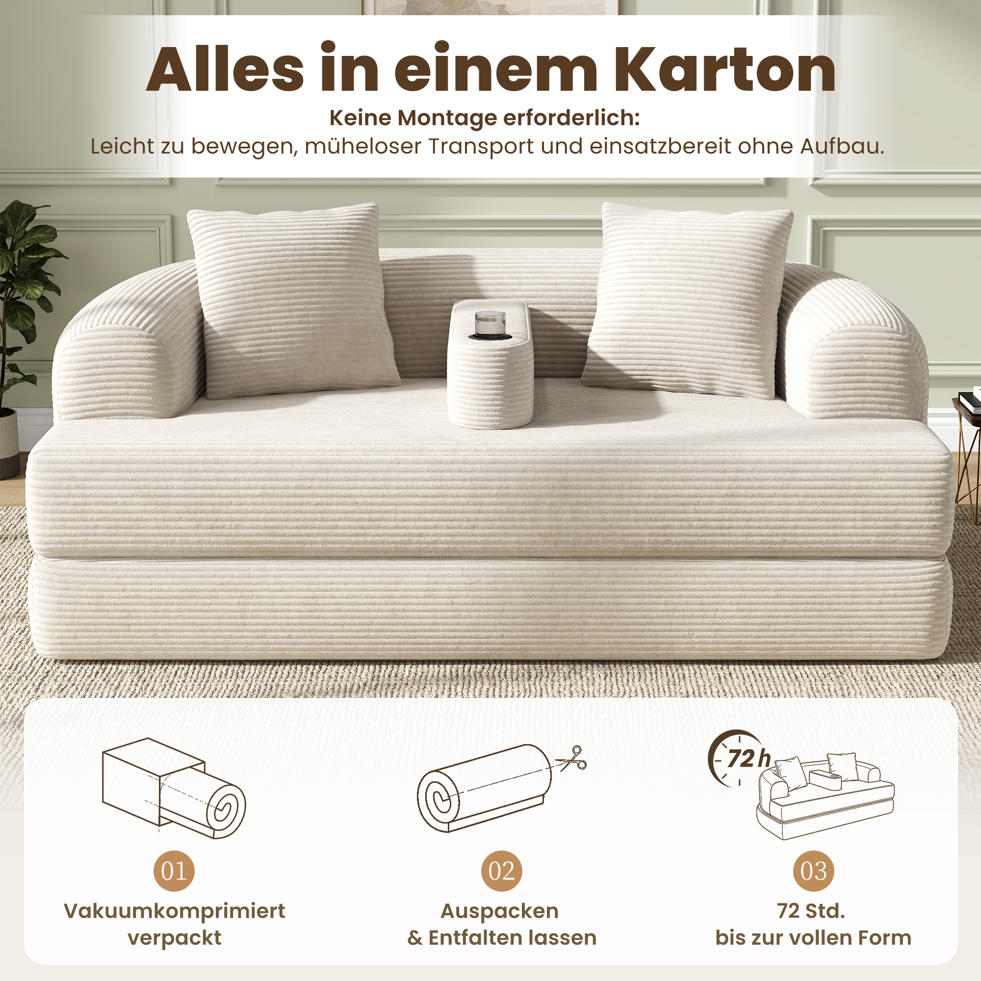Canapé convertible beige clair dans le salon