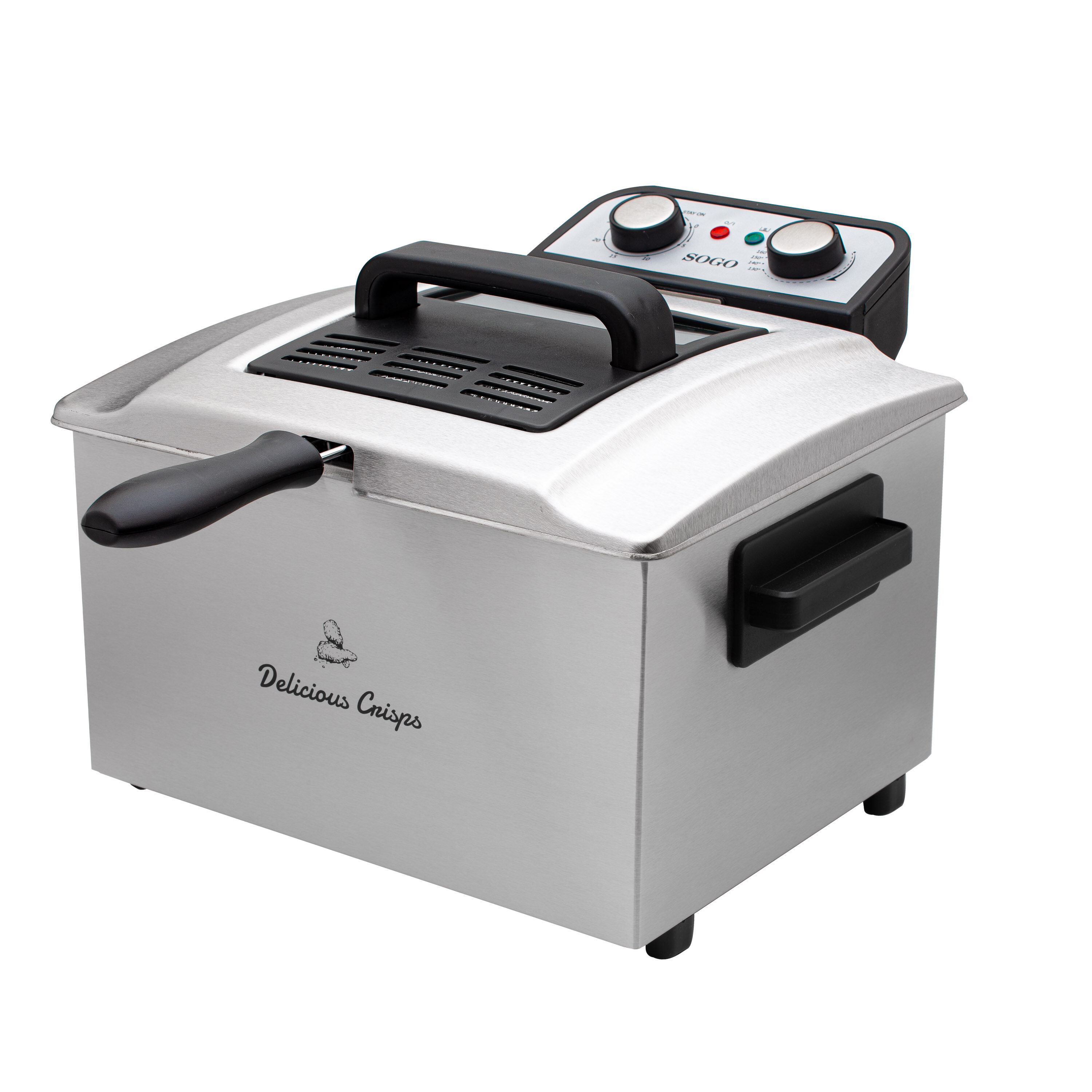 SOGO Friggitrice Professionale 5L – Acciaio Inox, 3000W, Cold Zone, Timer 30 min, Termostato Regolabile, 3 Cestelli, Filtro Antiodore