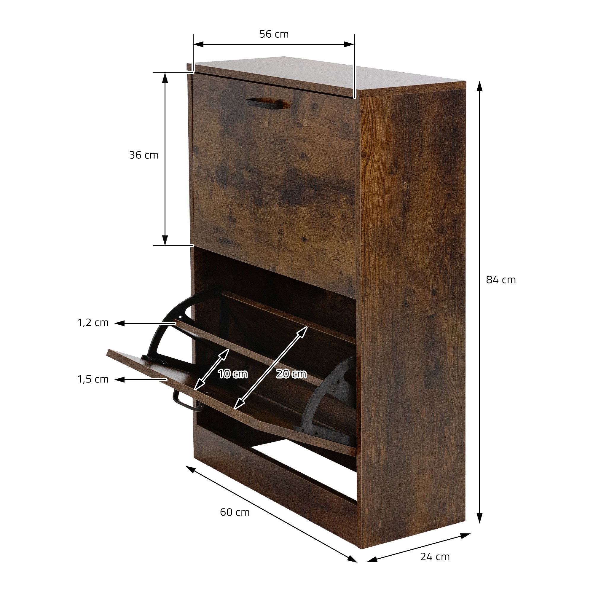 Armoire À Chaussures Avec 2 Compartiments Étagère Rangement À Chaussures Marron