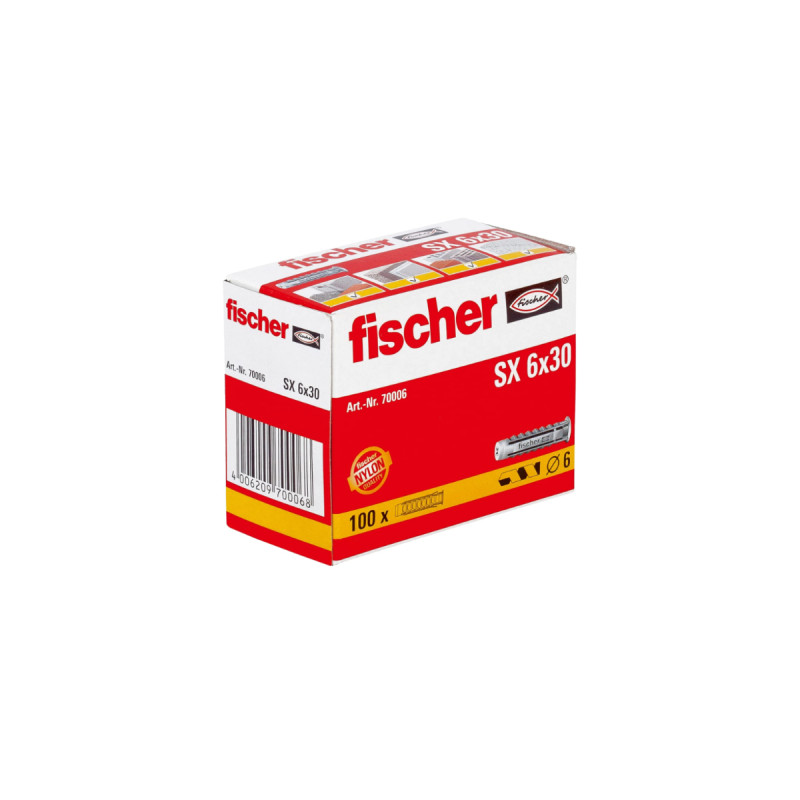 Cheville Sx 6x30 Fischer - Boîte De 100 Pcs N°6 - 96056