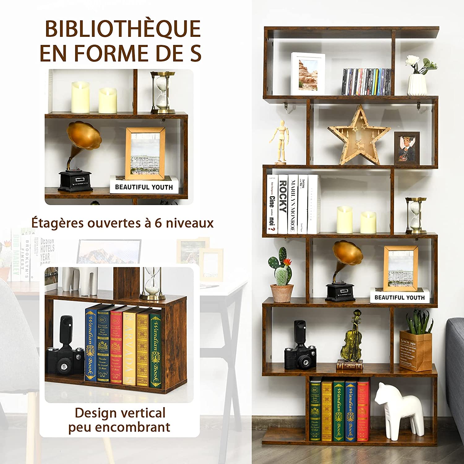 Bibliothèque/étagère De Rangement À 6 Niveaux-80x23x191 Cm