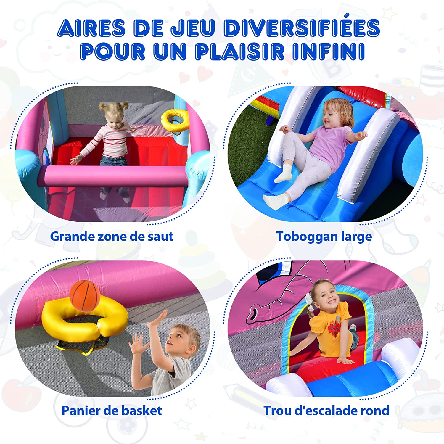 COSTWAY Château Gonflable Avec Souffleur 680W Pour Enfant 4-12 Ans Toboggan Aquatique Pistolet De L Eau En Polyester Charge 120kg