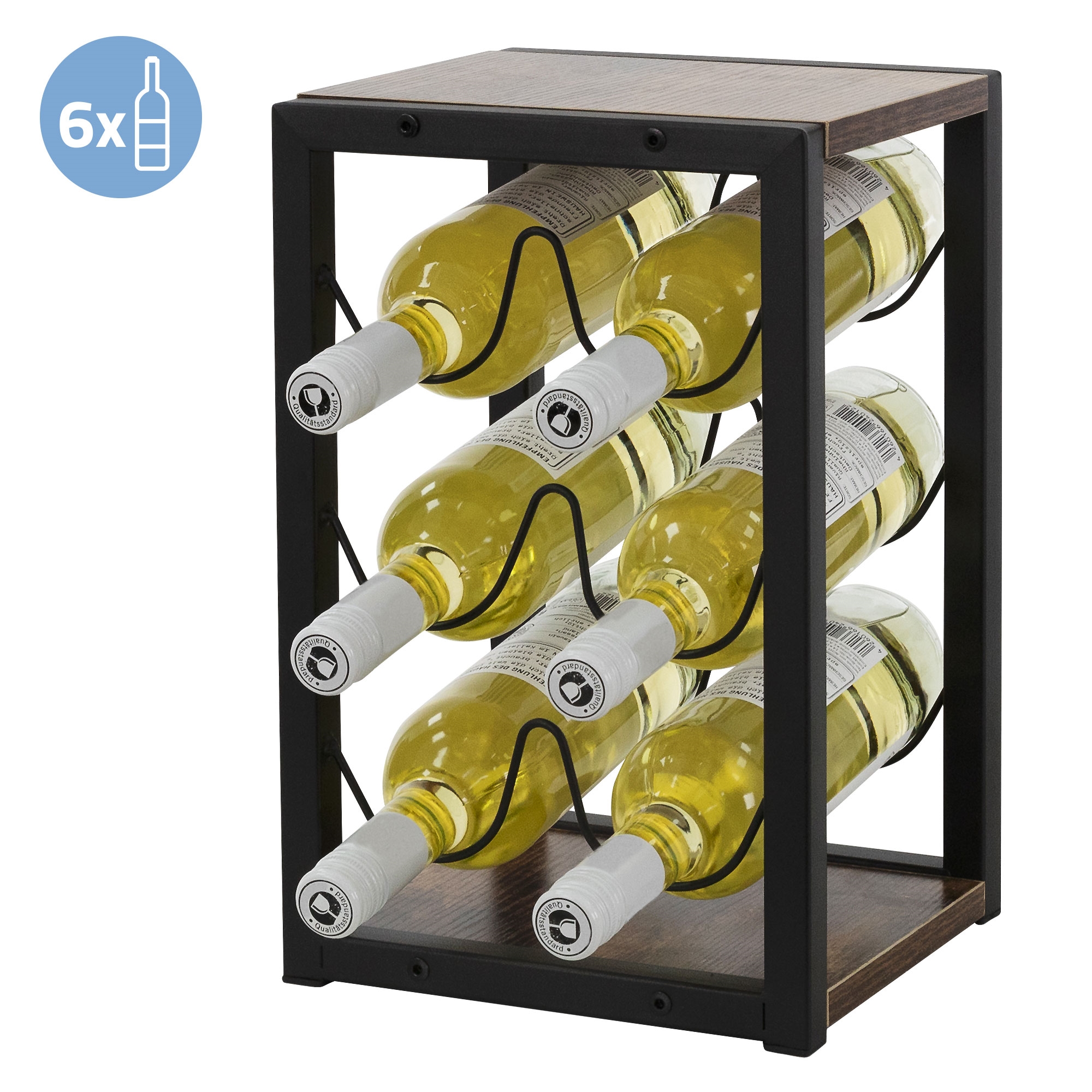 Casier à Vin Métal Et Bois - 25 Bouteilles + 12 Verres, 59x30x89 Cm, Rangement Bar/cave/cuisine, Pieds Réglables