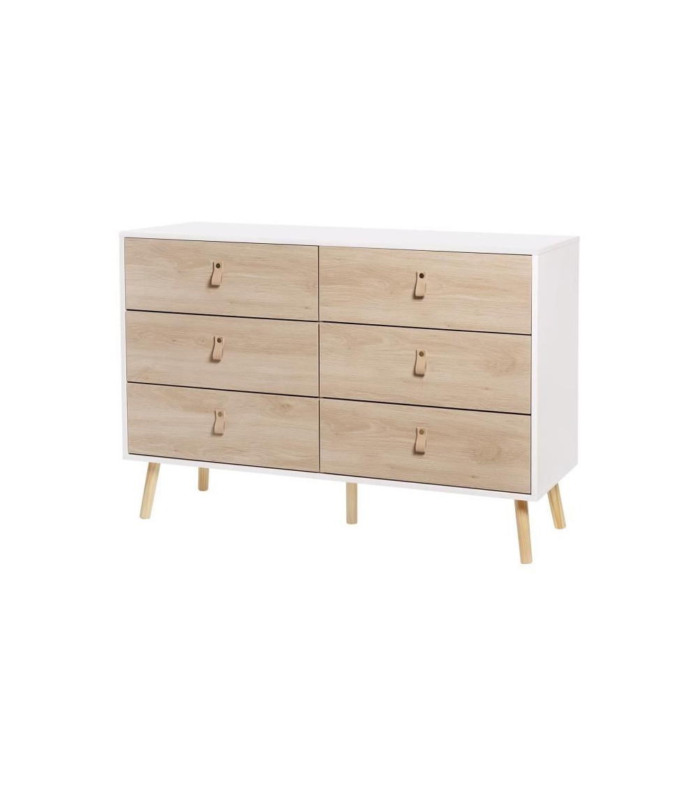 Commode 3 tiroirs et 1 porte pieds bois - paloma blanc/marron - Sauthon Commode 3 tiroirs et 1 porte pieds bois - paloma blanc/marron - Sauthon