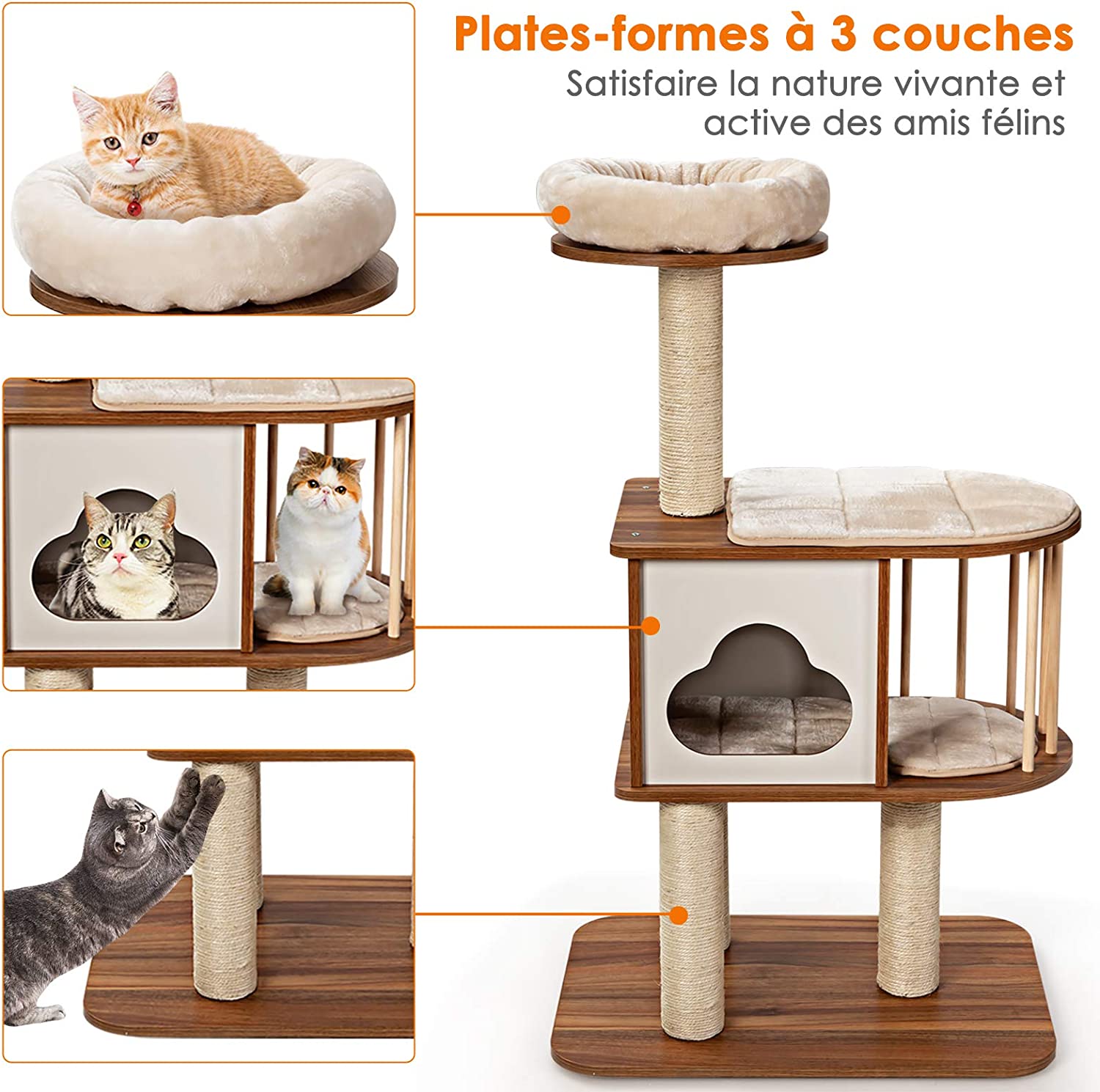 Costway  Arbre À C Hat Design Vesper H117cm En Bois Avec Plate-forme Griffoir