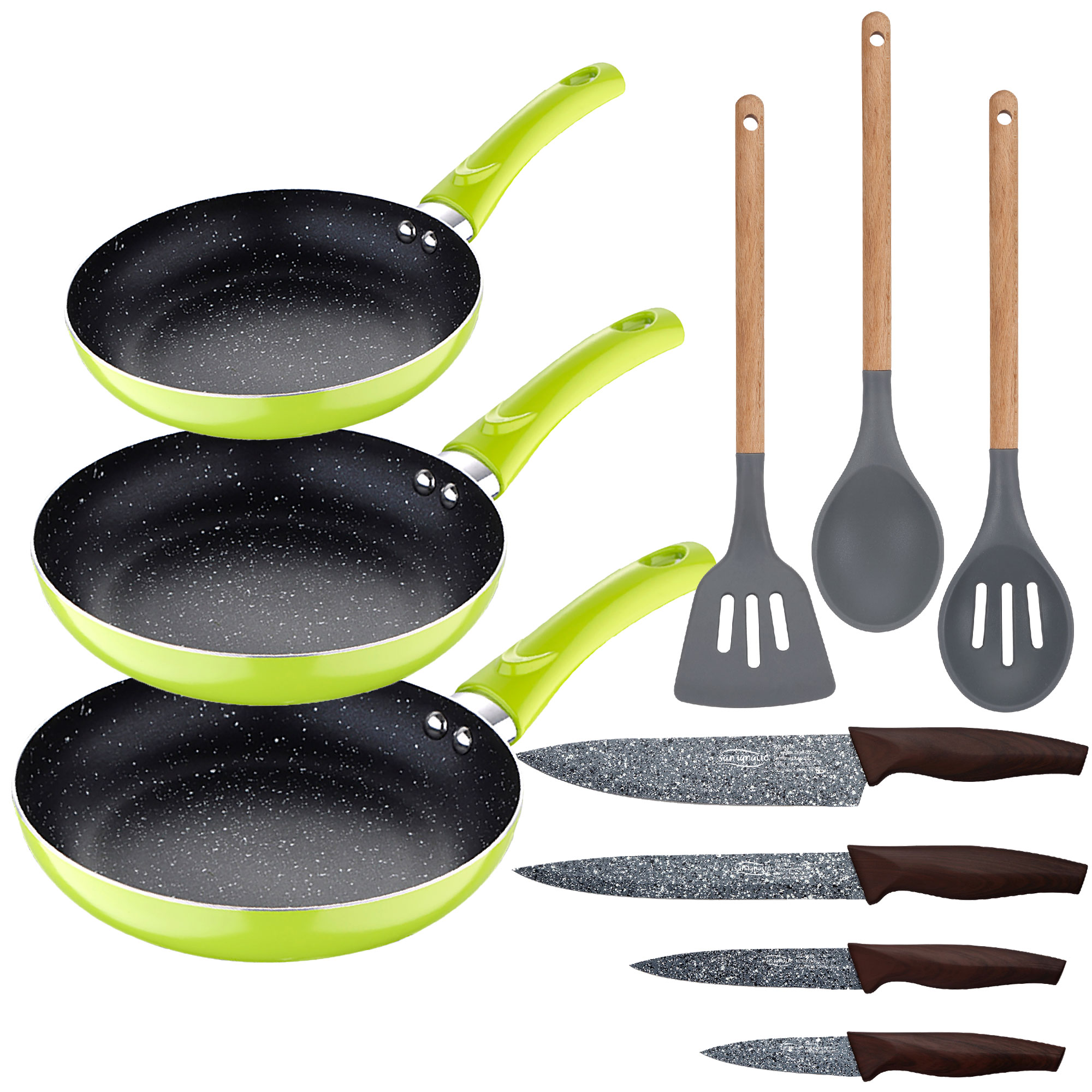 Set de 3 Poêles Baroly 867 - Nombre de Pieces : 3 - Dimension : 20,24,28 cm - Matériau : Granite - Revêtement antiadhésif robuste - Tous Type de Feux y compris