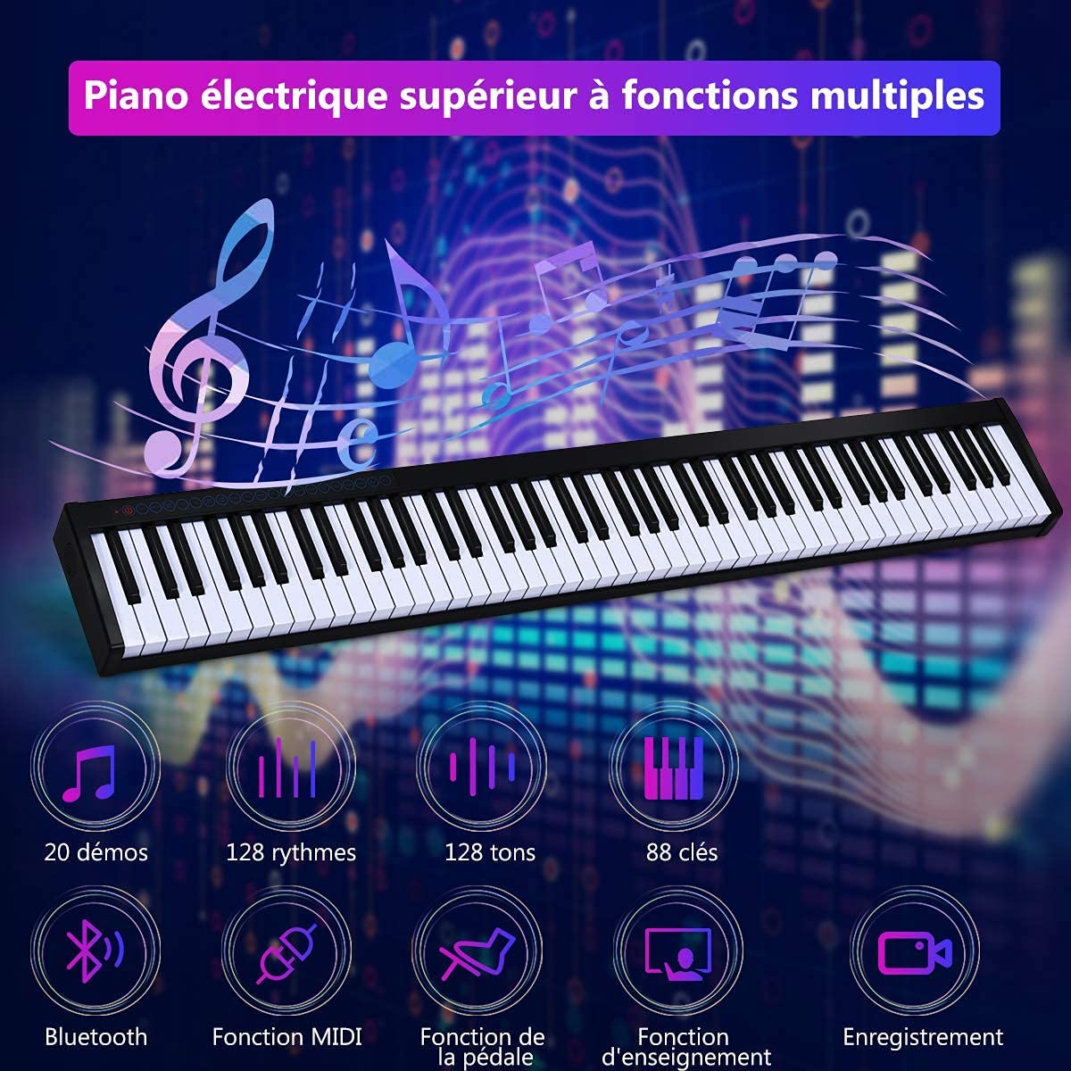 Costway Piano Numérique De 88 Touches, Clavier Electrique Amélioré Avec Sac De Transport Portable