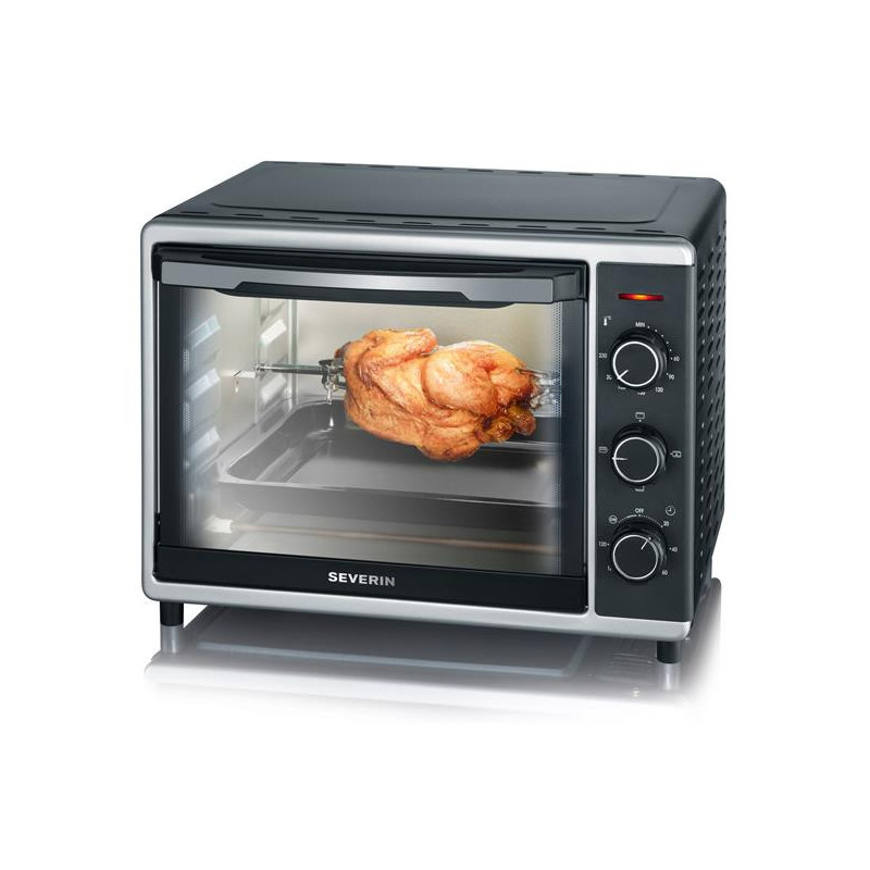 Severin Mini-four 30l, Noir/argent 1600w 30 L Chaleur Tournante Et Tournebroche
