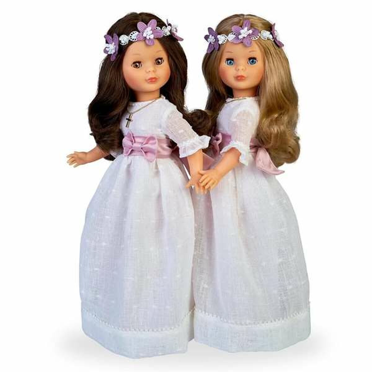Nancy Nancy NAL00000 Poupée habillée de première communion et couronne de fleurs, brune, avec robe blanche, à offrir, Réédition 2023, célèbre